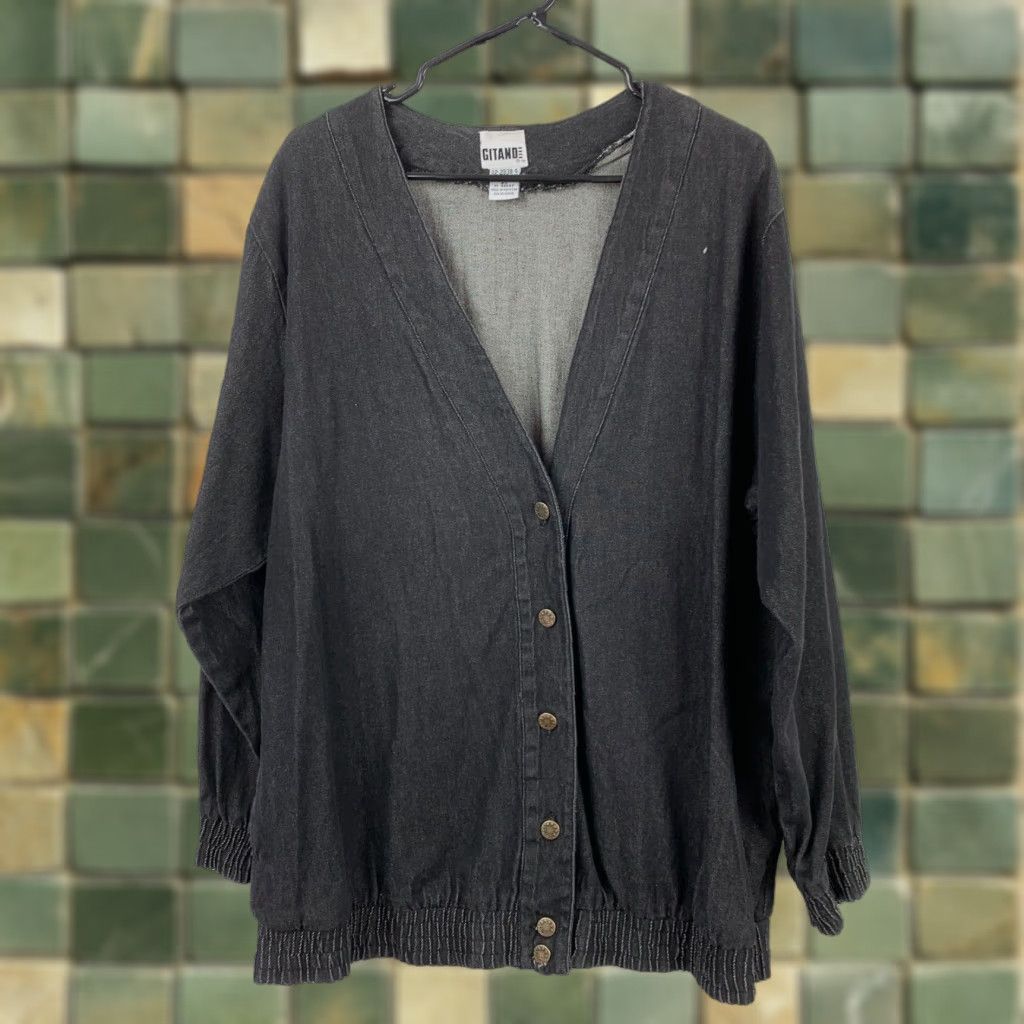 Vintage VINTAGE Gitano Jacket Denim Grunge Black 80s 90s V-Neck Womens XL-XXL Size 40" / US 18 - 1 Thumbnail