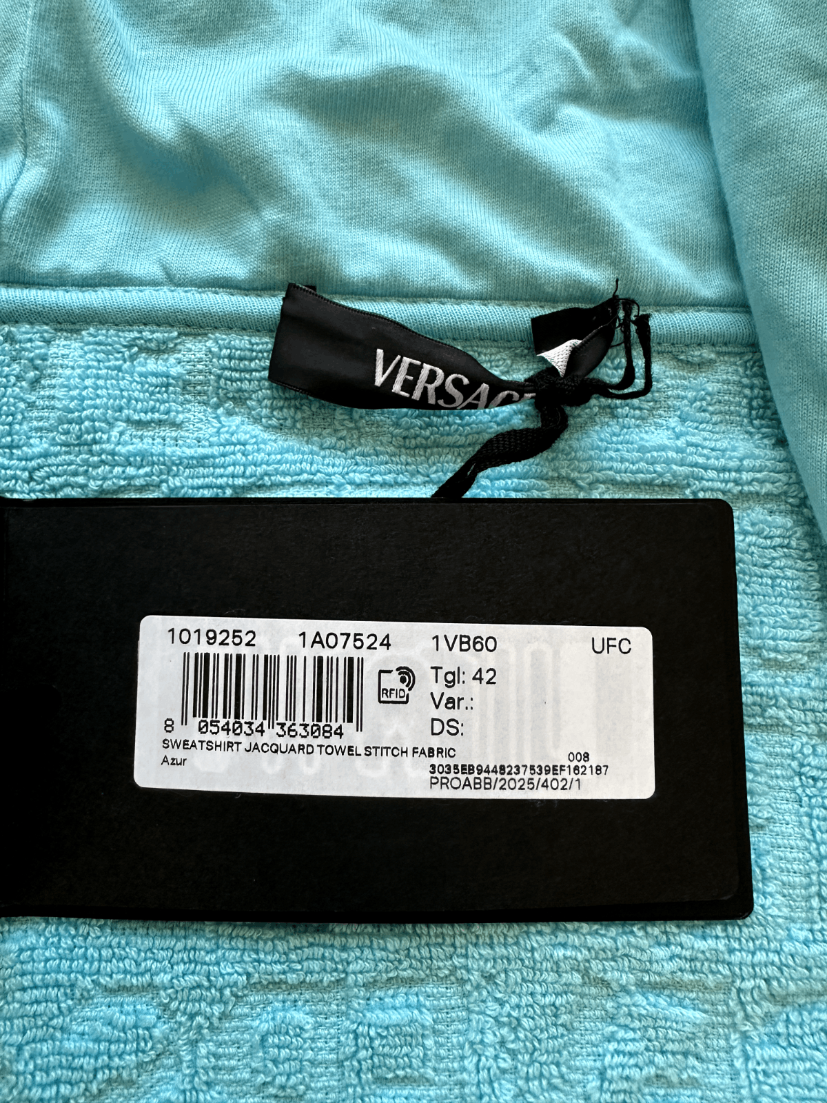 Versace Versace Allover Towel Hoodie Full Zip In Light Blue Retail Size M / US 6-8 / IT 42-44 - 4 Thumbnail