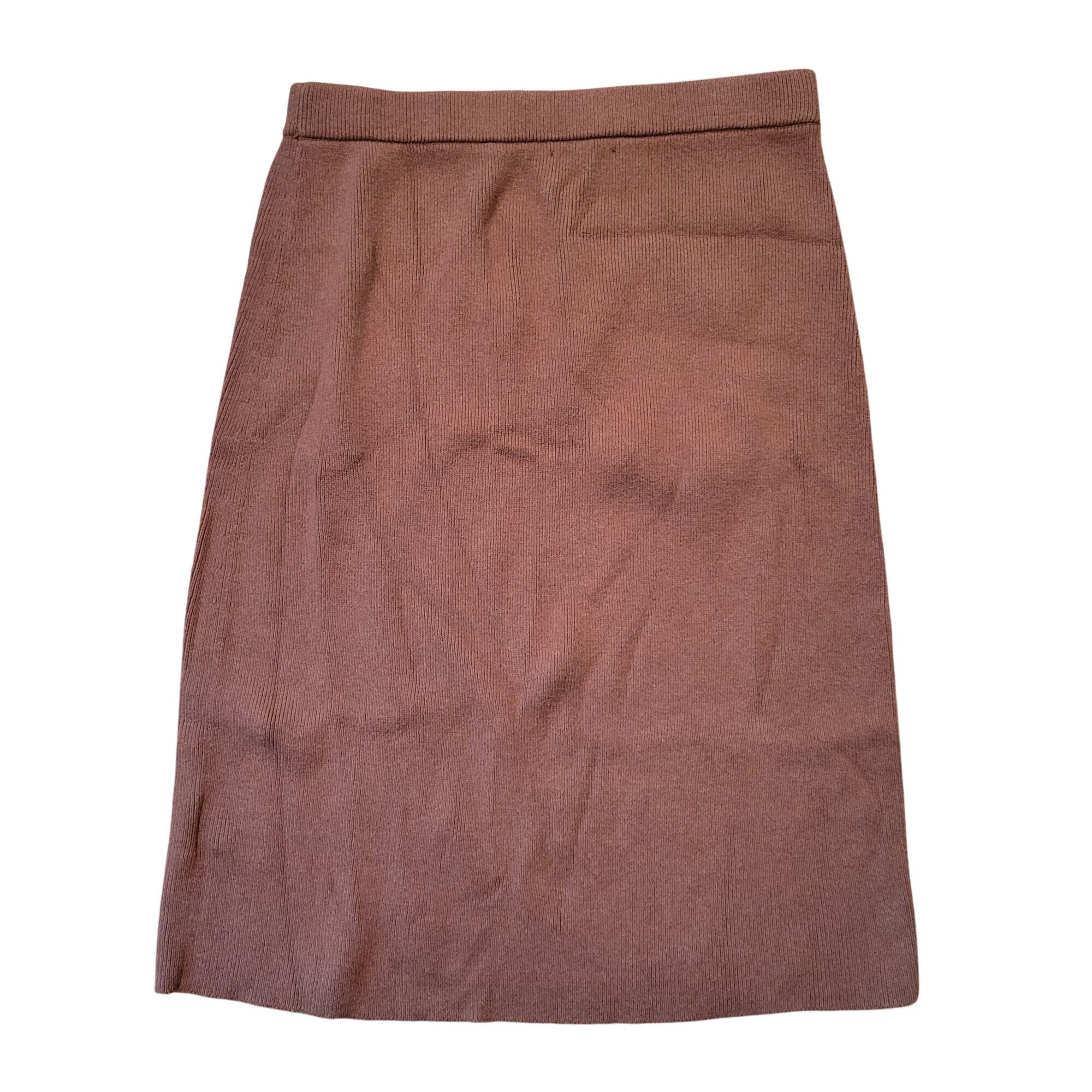 Tommy Hilfiger Tommy Hilfiger Brown Knit Skirt Buttons Striped Trim L Front Size 31" - 8 Thumbnail