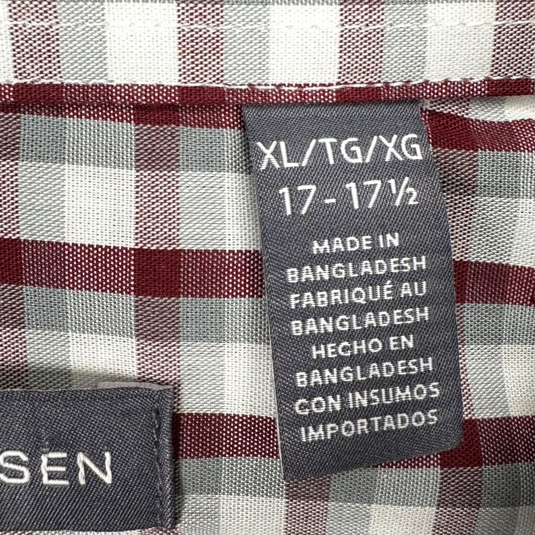 Van Heusen VINTAGE Van Heusen Shirt Dress Men 17-17.5 XL Red Gray Plaid Button-Down Pocket Slim NEW Size 46R - 5 Thumbnail