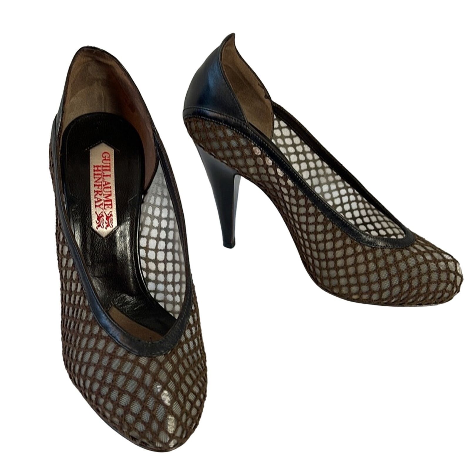 Other Guillaume Hinfray Espresso Brown Fishnet Heels Size 6.5/37 Size US 6.5 / IT 36.5 - 12 Thumbnail