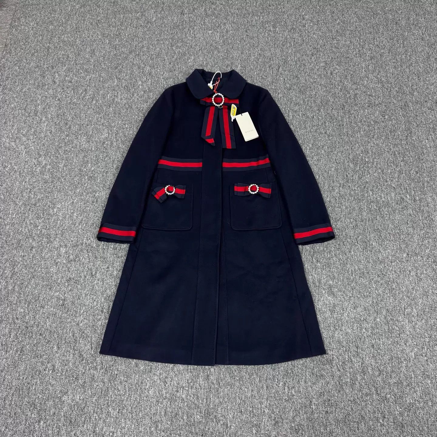 Gucci Gucci Navy Blue Bow Midi Coat 44 New with Tags Size M / US 6-8 / IT 42-44 - 1 Thumbnail