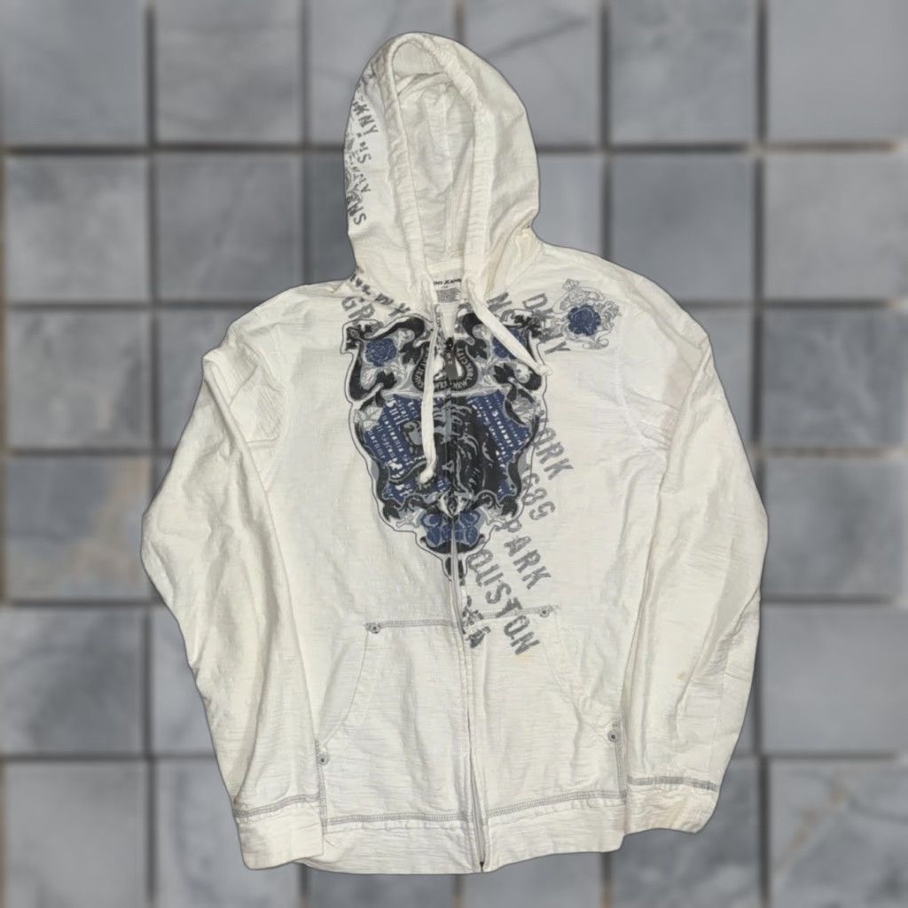 DKNY VINTAGE DKNY Jeans Hoodie White Men’s Large Gothic Graphic Y2K Size US L / EU 52-54 / 3 - 1 Thumbnail