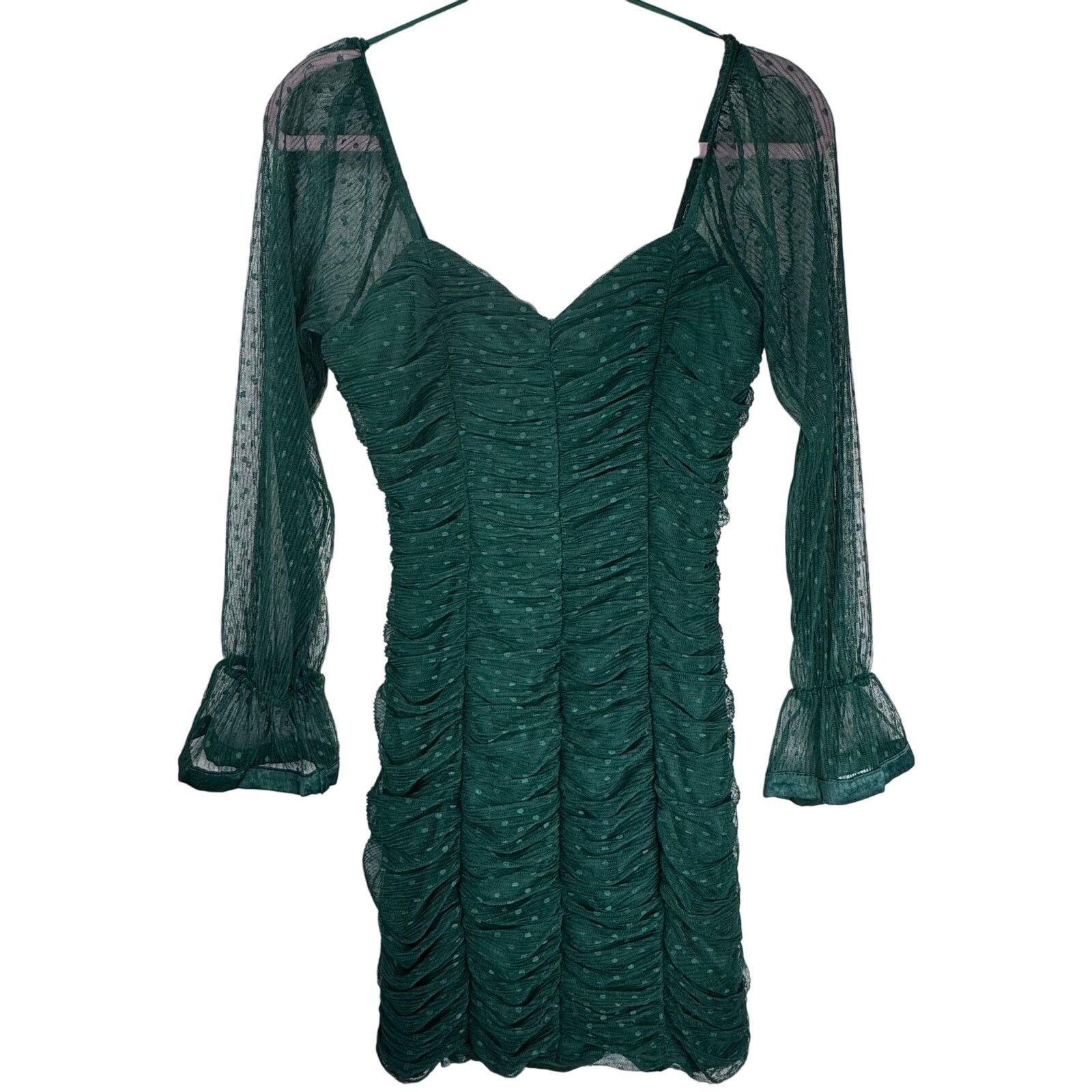 Other Haute Mondae Emerald Green Long Sleeve Polka Dot Ruched Lace Size S / US 4 / IT 40 - 2 Thumbnail