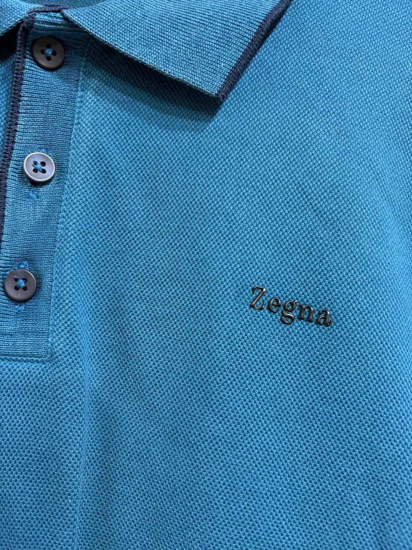 Z Zegna Zegna Men's Blue Short Sleeve Polo Shirt K29 Size US L / EU 52-54 / 3 - 3 Thumbnail