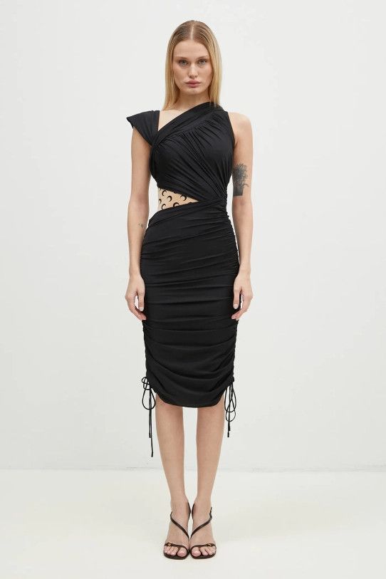 Marine Serre o1s22i1n0225 Draped Jersey Dress in Black Size XS / US 0-2 / IT 36-38 - 1 Thumbnail