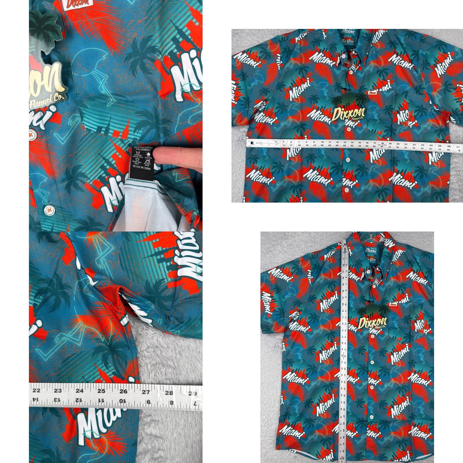 Vintage Dixxon Shirt Men 2XL XXL Red Blue Party Shirt The Vice Miami Flamingo Polyester Button-Up Floral Short Sleeve Hawaiian 90s Casual Mens Size US XXL / EU 58 / 5 - 8 Thumbnail