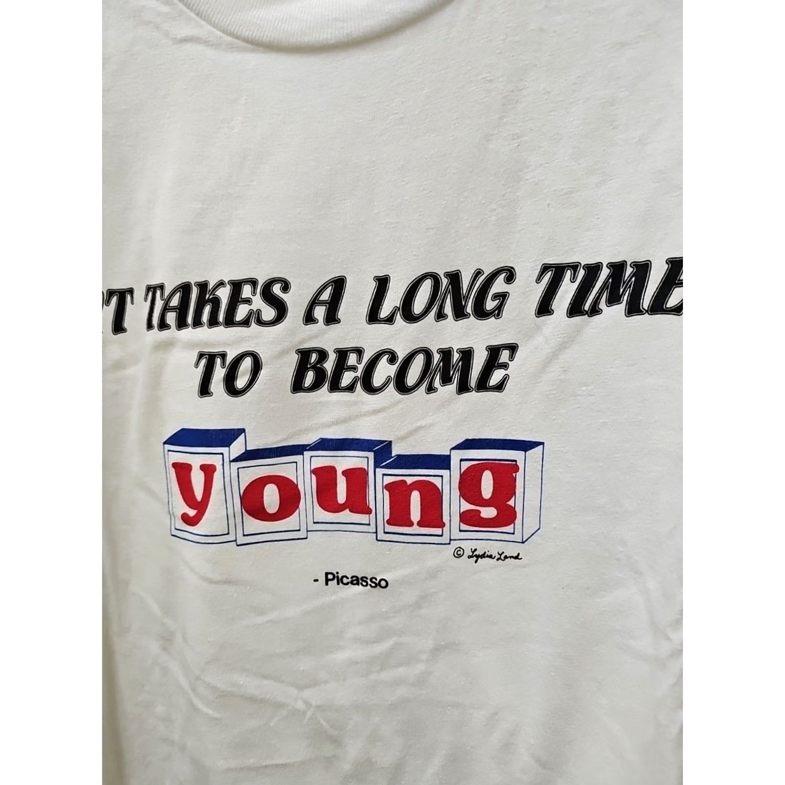 Vintage VINTAGE Picasso It Takes Time To Become Young T Shirt XL White 1990s Graphic Tee Mens/Boys? Size US XL / EU 56 / 4 - 2 Thumbnail