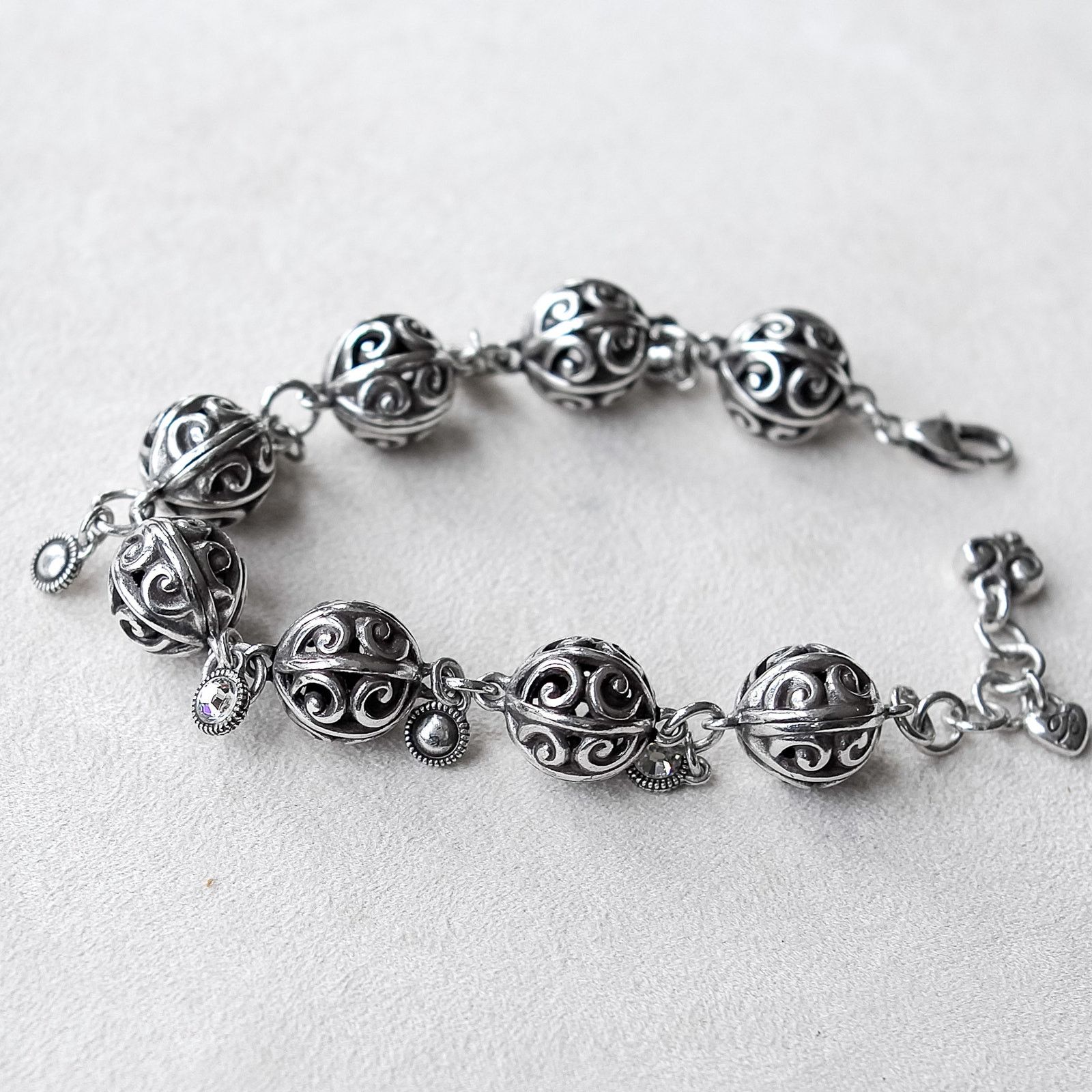 Brighton Brighton Silver Ball Crystal Bracelet Filigree Scrolled Size ONE SIZE - 3 Thumbnail