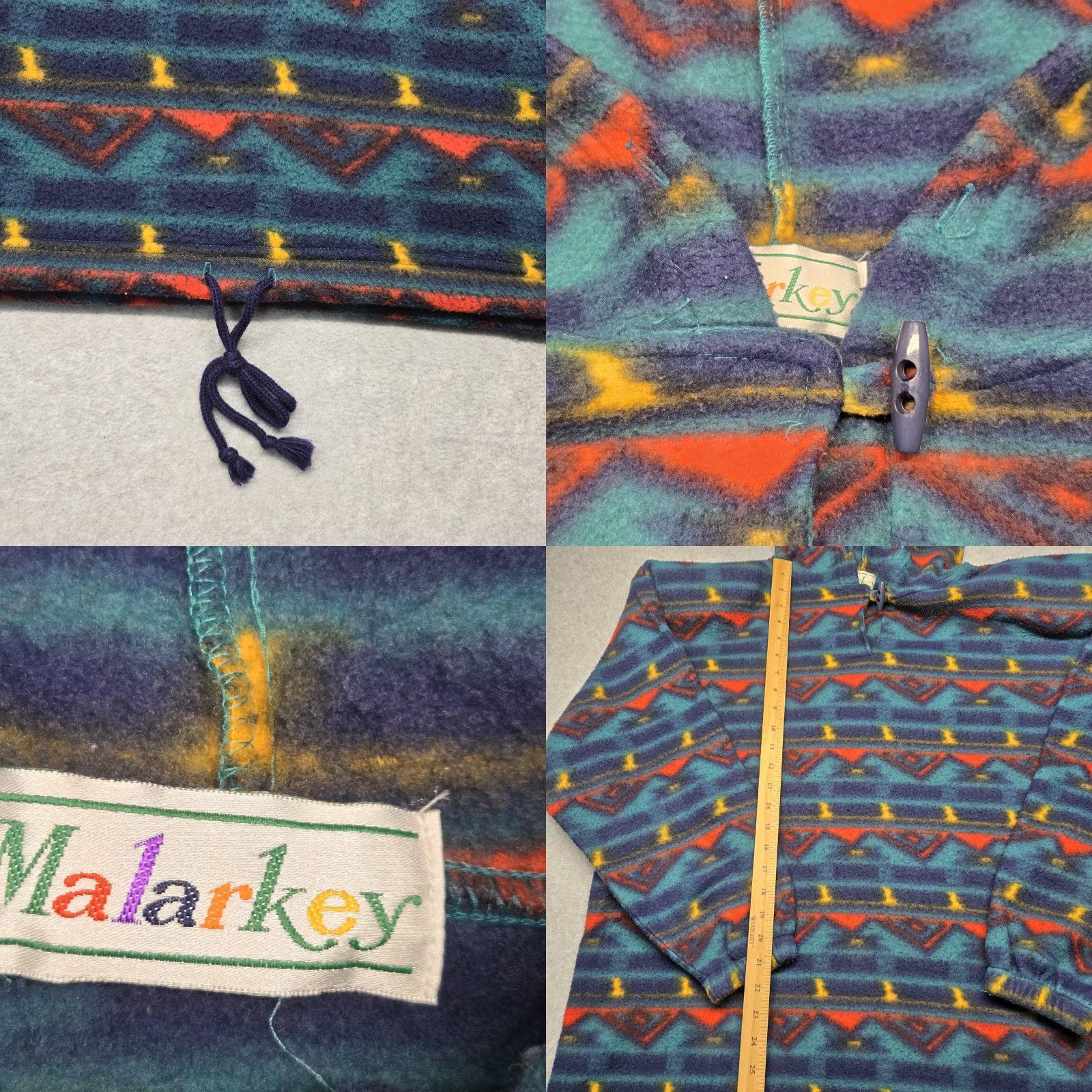 Vintage VINTAGE Malarkey Pullover Hoodie Mens Large Blue Fleece Aztec Pattern Hooded Drawstring Geometric Pattern Mens Size US M / EU 48-50 / 2 - 8 Thumbnail