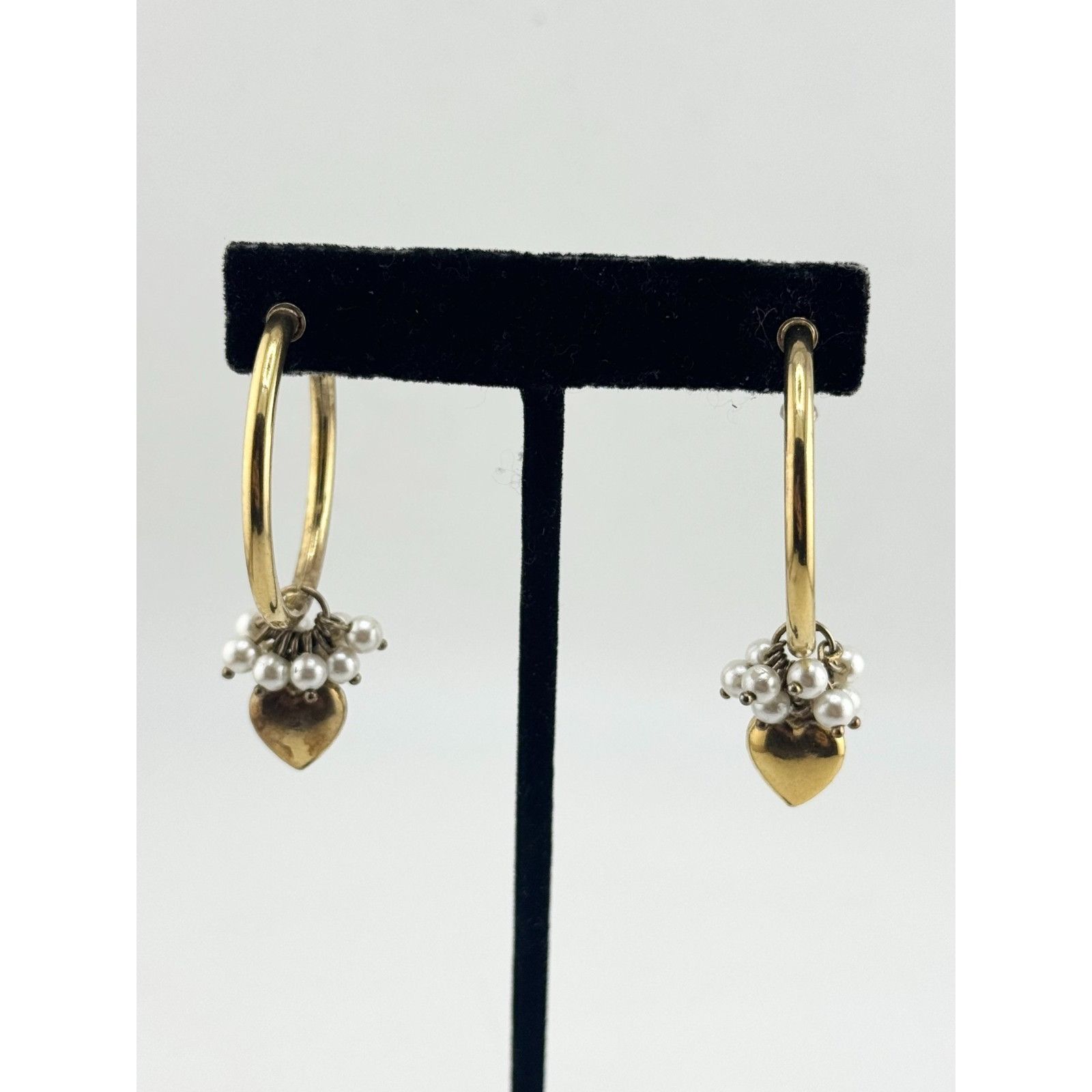 Vintage Vintage pearl heart hoop earrings Size ONE SIZE - 2 Thumbnail