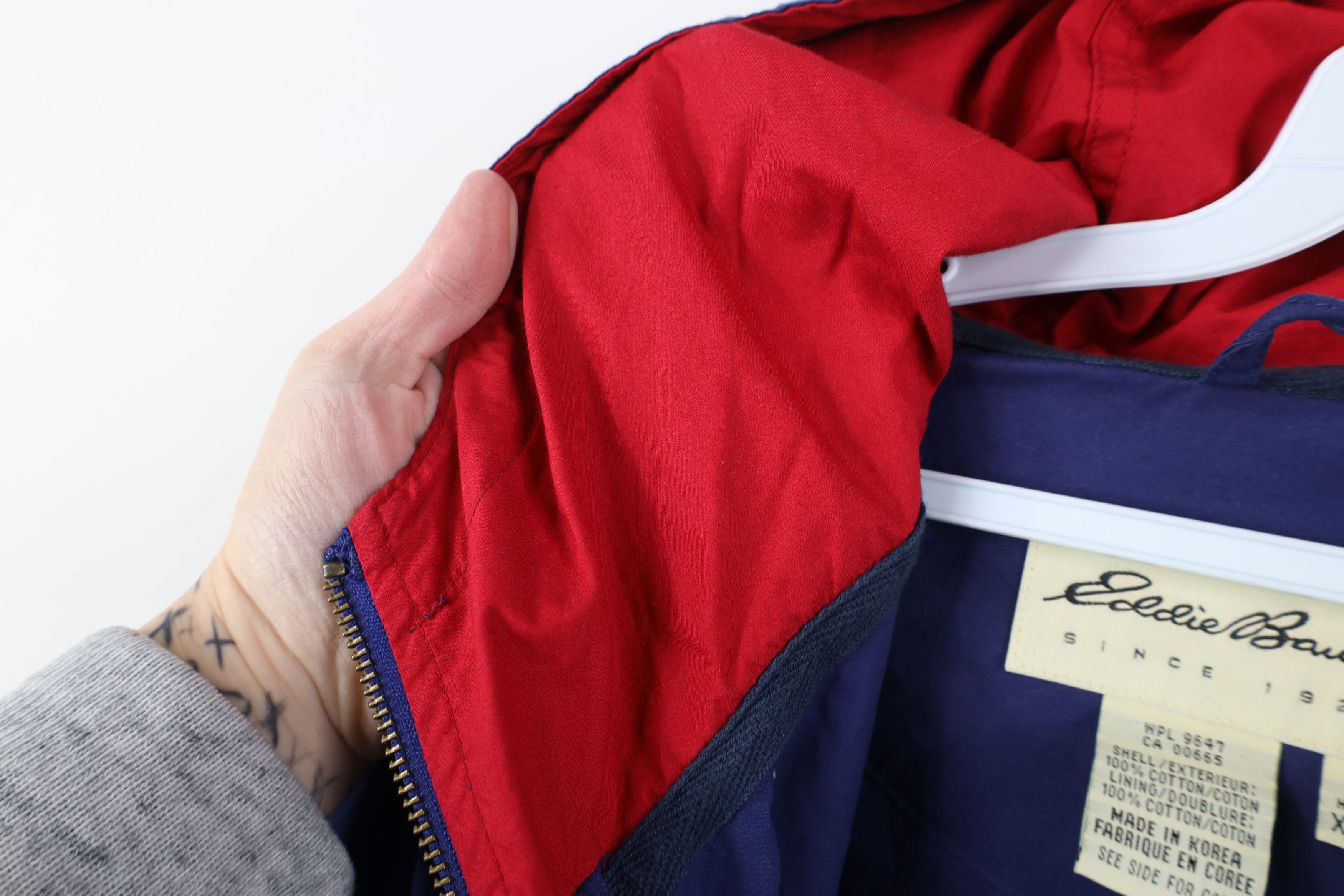 Eddie Bauer Vintage 90s Eddie Bauer Cotton Half Zip Hooded Jacket Blue Size US XL / EU 56 / 4 - 7 Thumbnail