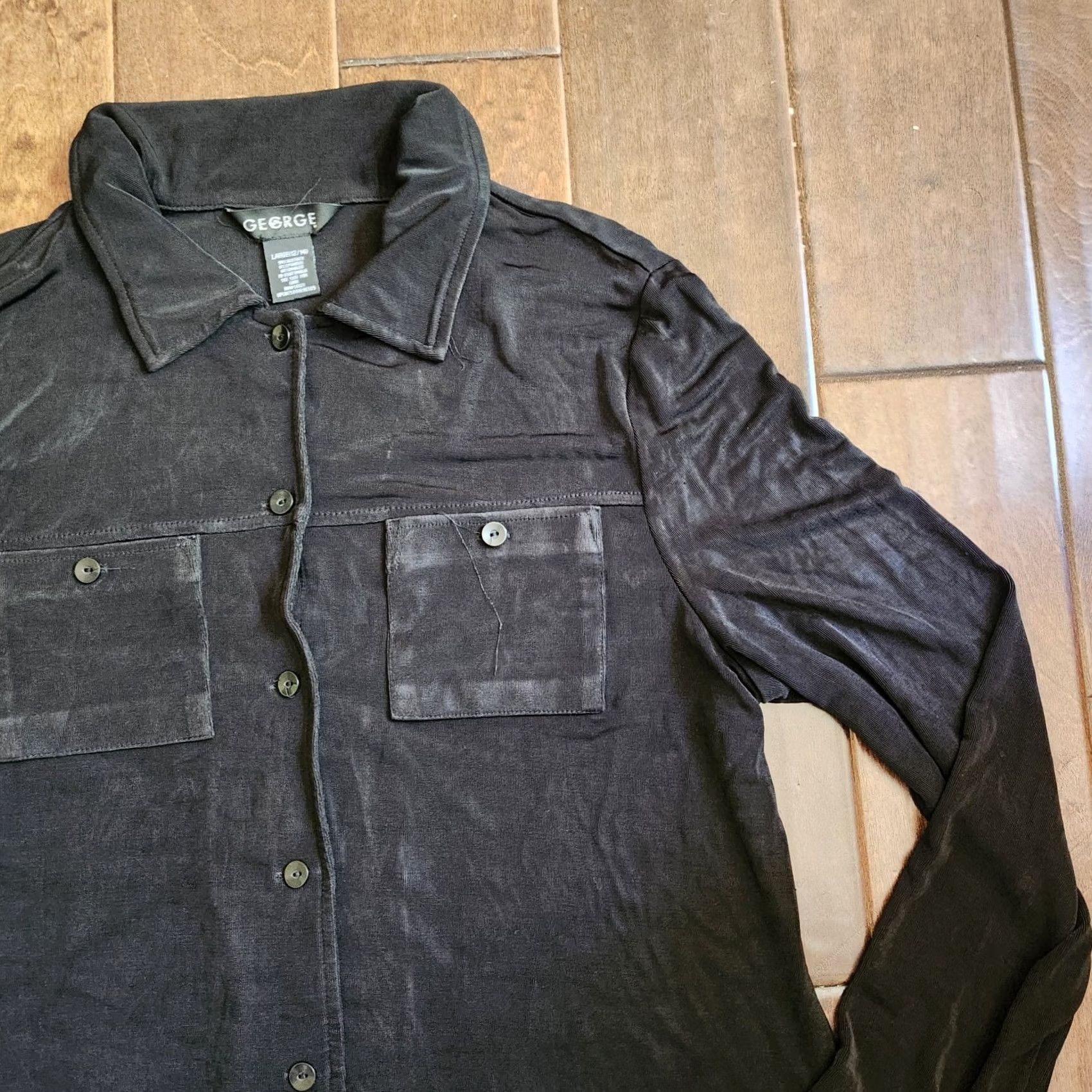 George George Men's Black Long Sleeve Front Pocket Button-Up Shirt L Size US L / EU 52-54 / 3 - 6 Thumbnail