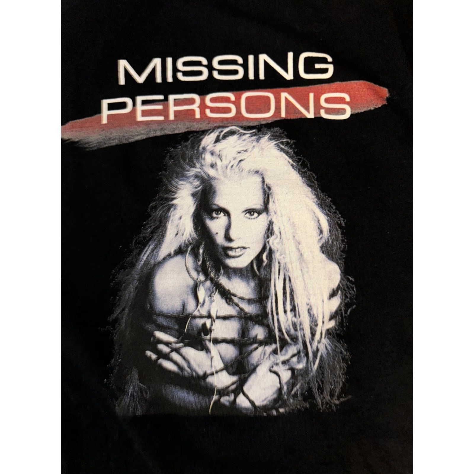 Vintage VINTAGE Missing Persons Terry in Chains Band T-Shirt Black S Mens 17x25 80s New Wave Graphic Print Size US S / EU 44-46 / 1 - 2 Thumbnail