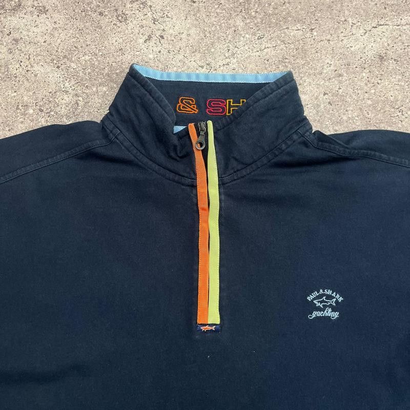 Paul & Shark × Vintage Paul Shark Polo 1/4 Zip Shirt Rugby Cotton Navy Blue Size L Size US L / EU 52-54 / 3 - 3 Thumbnail