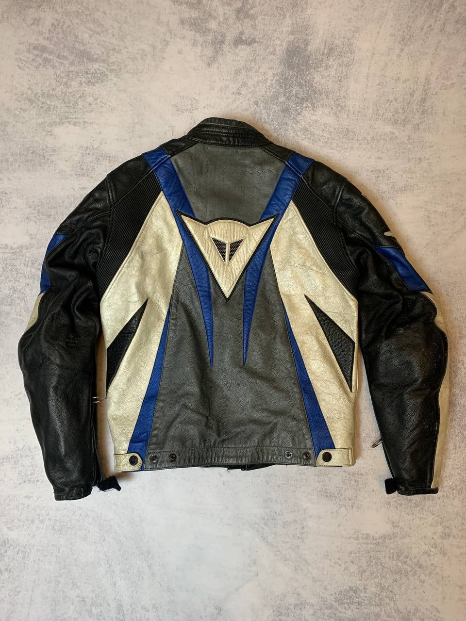 Image of Dainese Vintage Distressed Leather Moto Jacket in Blue, Men's (Size Small)