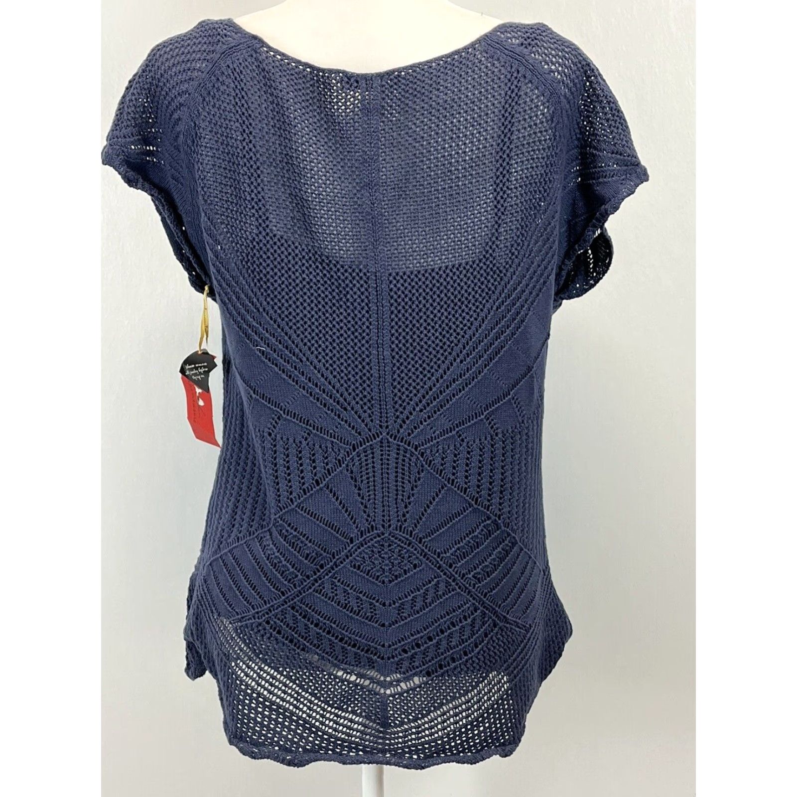 Vintage Tapemeasure Crochet Sweater Shell Navy Blue Womens XL Pullover Size XL / US 12-14 / IT 48-50 - 3 Thumbnail