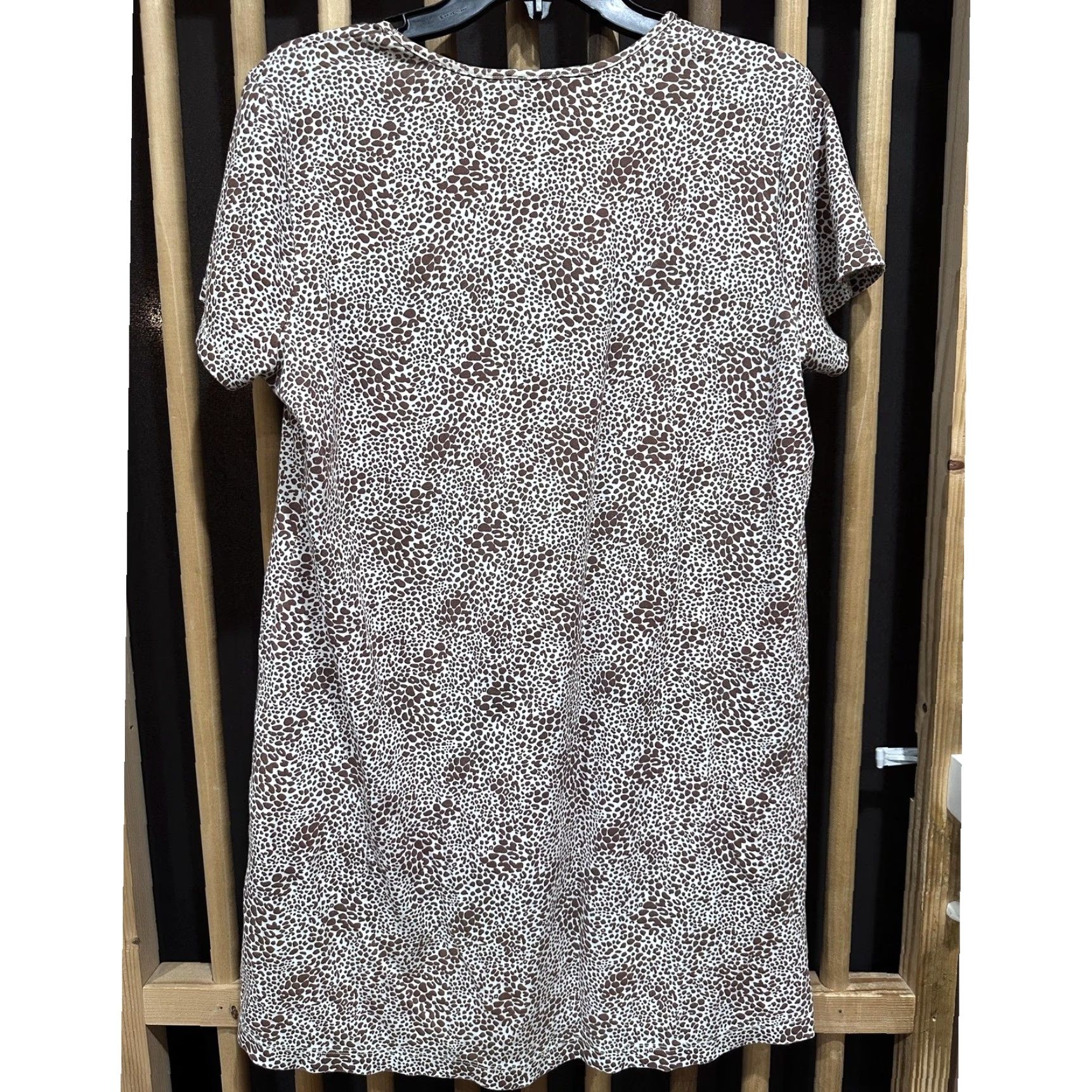 Lands' End Lands' End Dress Womens Size L Brown White Animal Print Short Sleeve Knit STAIN Dress Length Short Crew Neck T-Shirt Dress Womens Size 36" / US 14 / IT 50 - 3 Thumbnail