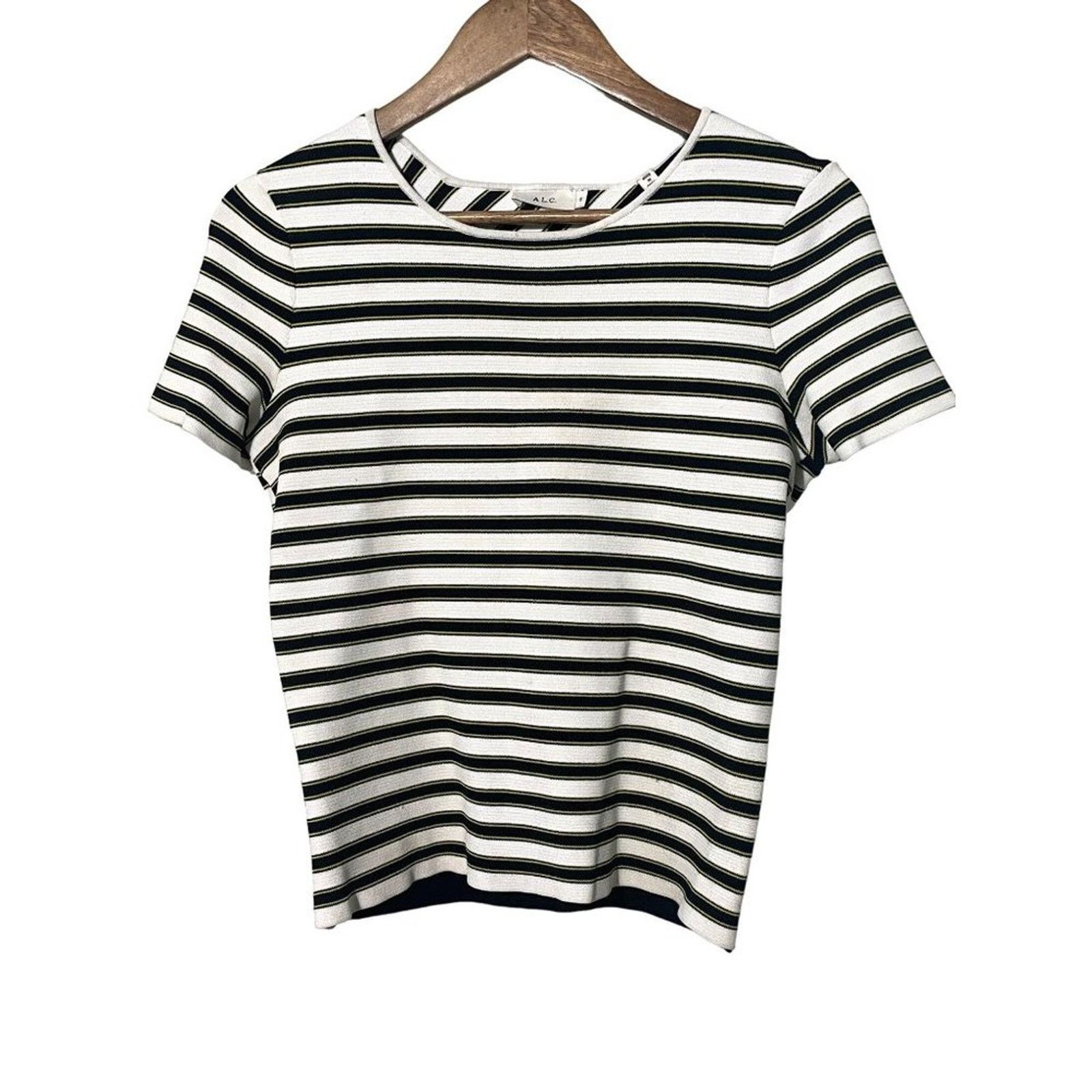 A.L.C. A.L.C Top Pullover White Black and Gold Short Sleeves Small Size S / US 4 / IT 40 - 7 Thumbnail