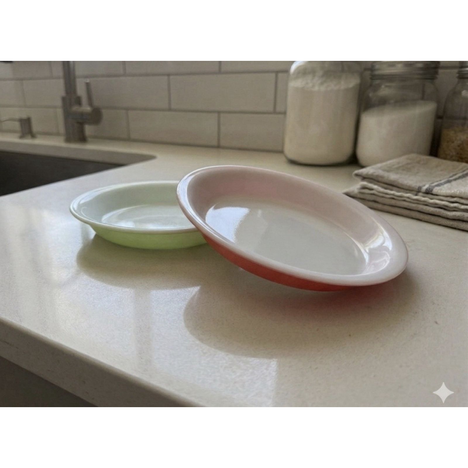 Other Two Pyrex Vintage Pie Plates Faded Lime Green And Hot Pink Size ONE SIZE - 1 Thumbnail