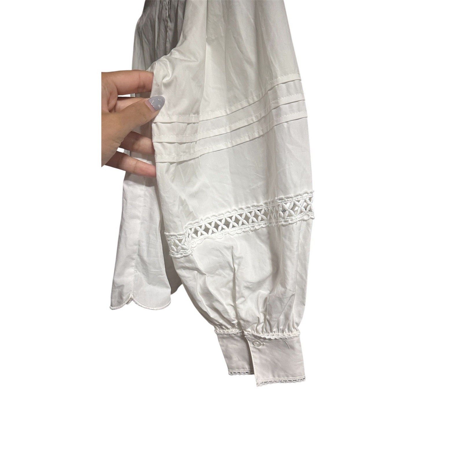 French Connection French Connection White Long Sleeve Top With Lace Design Size S / US 4 / IT 40 - 4 Thumbnail