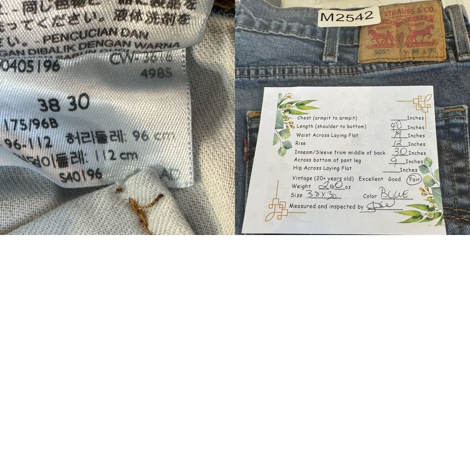 Levi's Levis 505 Jeans Mens 38x30 Medium Blue Straight Leg Distressed Denim Pants Regular Rise 5-Pocket Zip Fly Size US 38 / EU 54 - 8 Thumbnail