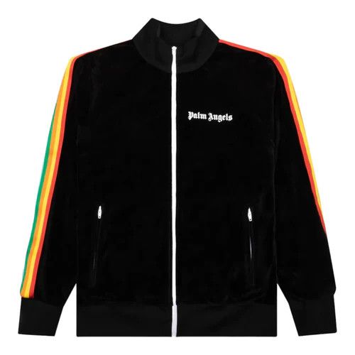 image of Palm Angels Rainbow Chenille Track Jacket - Black/white, Men's (Size Small)