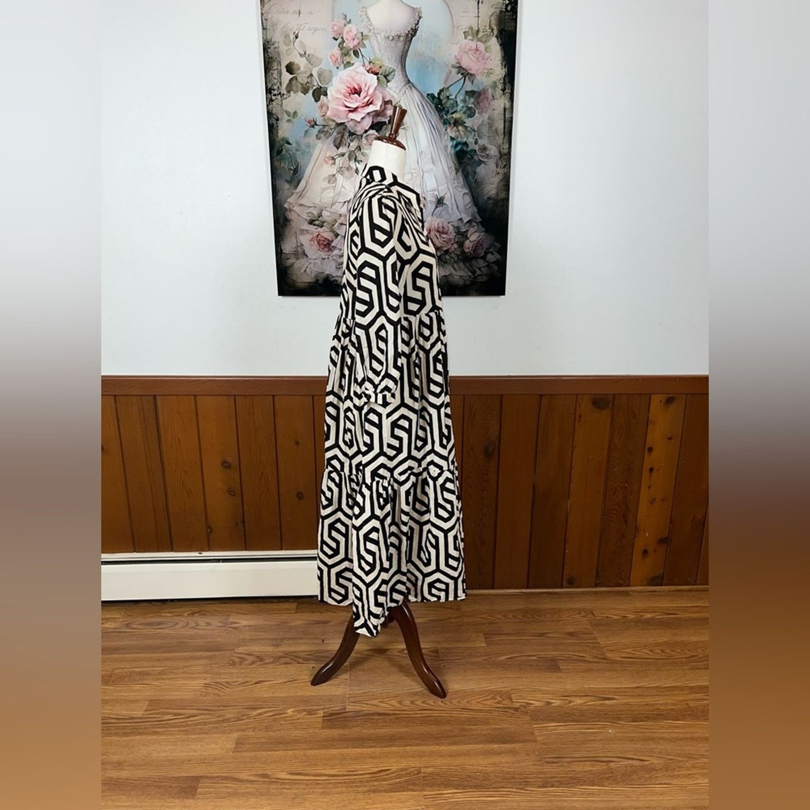 Zara New Zara Monochrome Poplin Cotton Geometric Pattern Dress! Size XS / US 0-2 / IT 36-38 - 4 Thumbnail