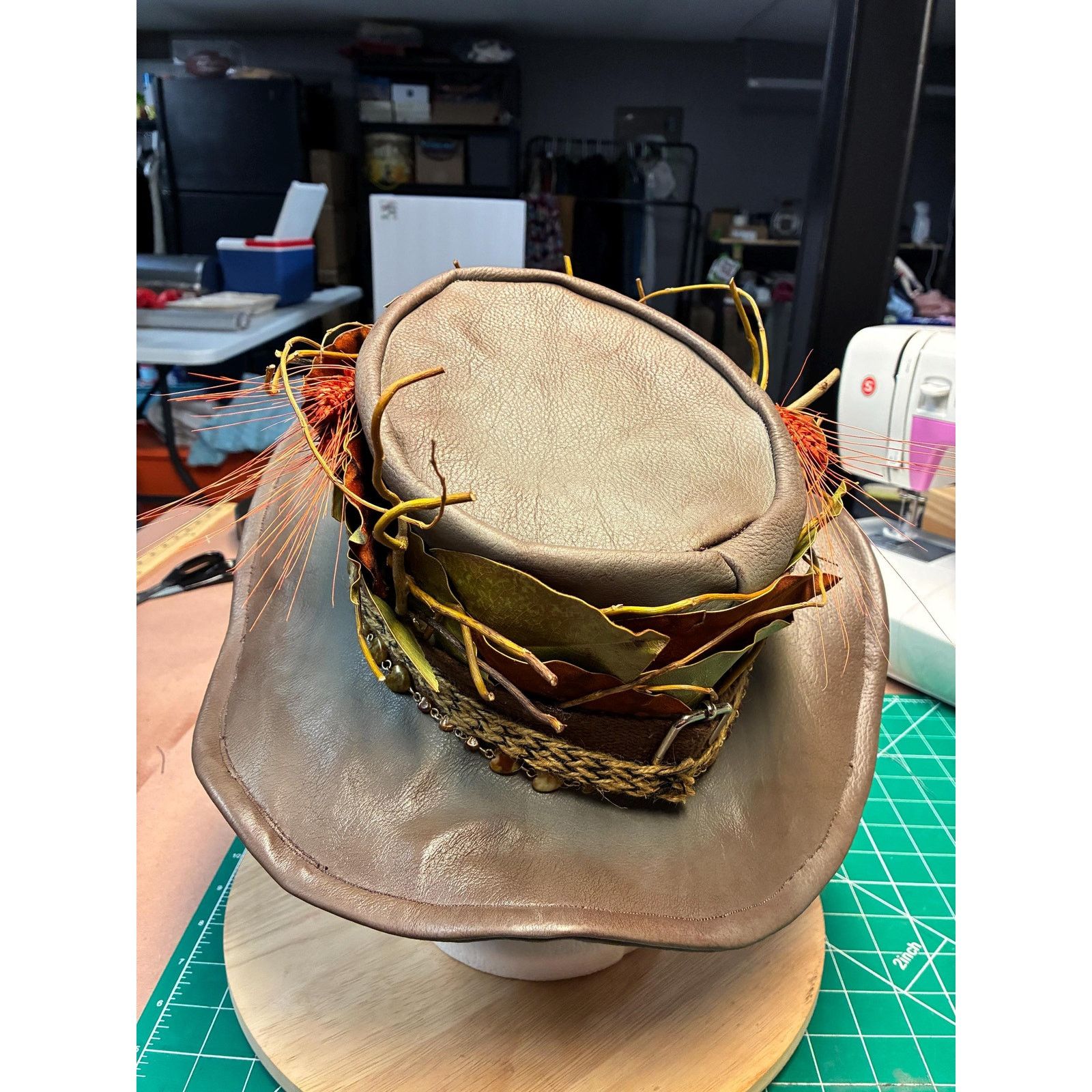 Other Handcrafted leather woodland wide brim hat – SaintArtPhilly Size ONE SIZE - 6 Thumbnail