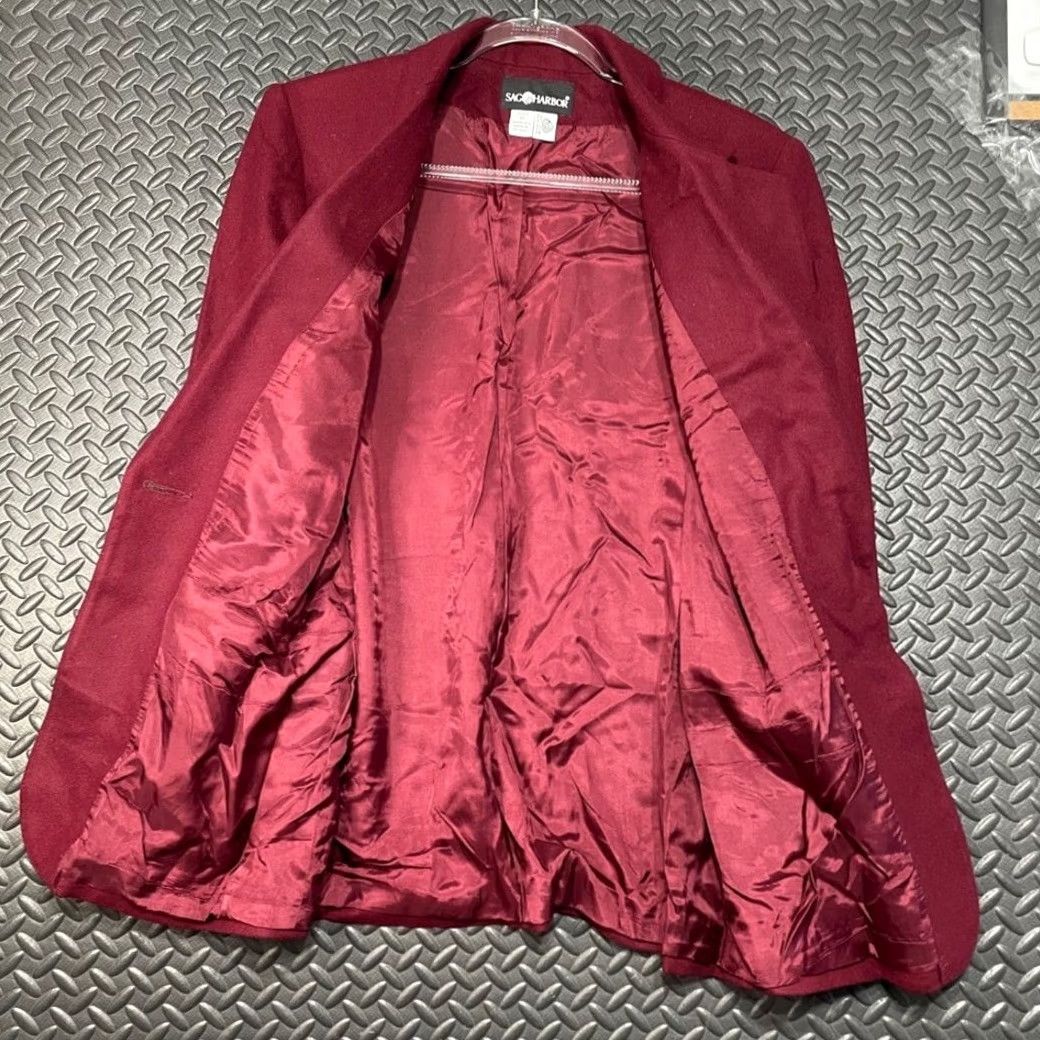 Vintage Sag Harbor Blazer Women Size 10 Maroon Red 100% Pure New Wool Casual One Button Size M / US 6-8 / IT 42-44 - 4 Thumbnail