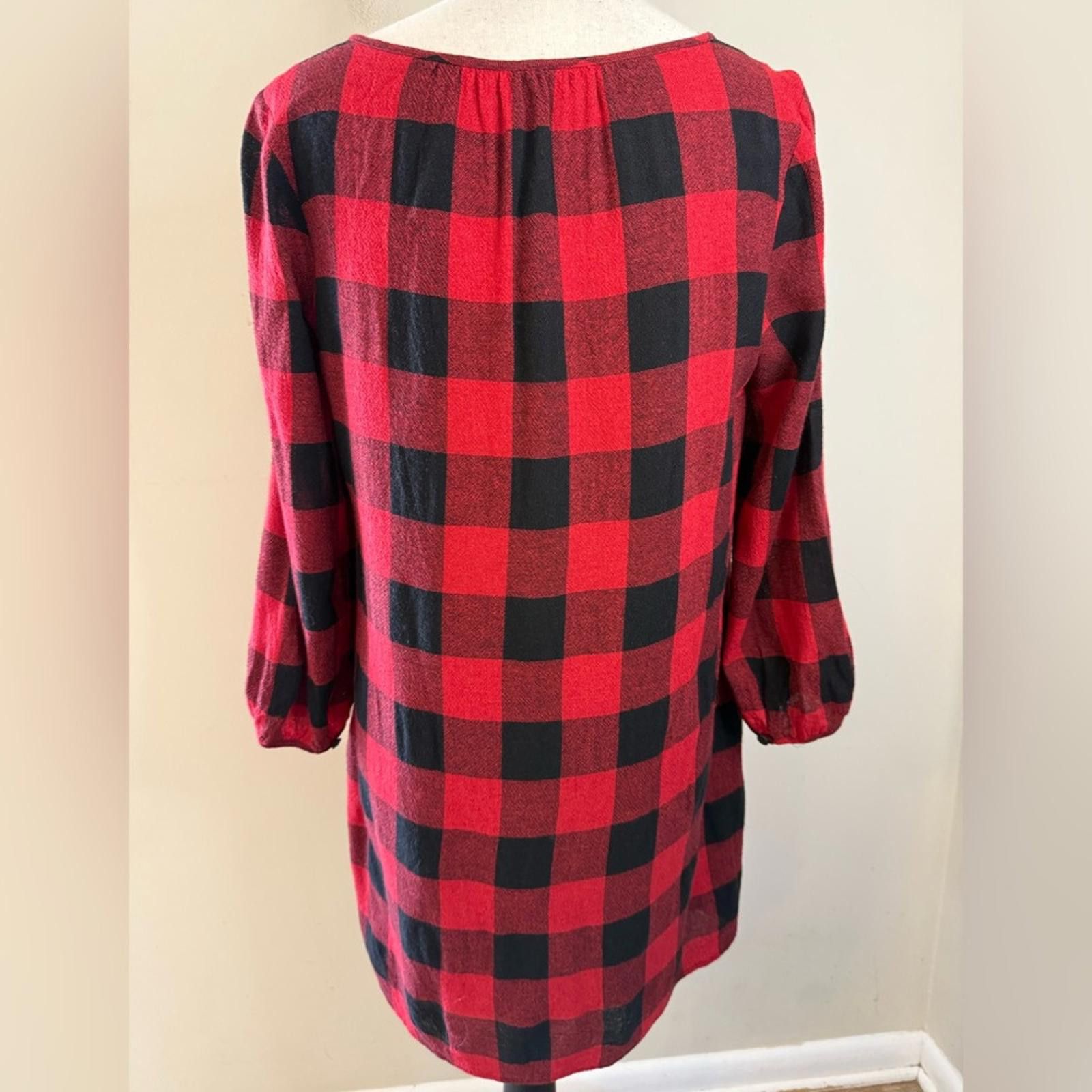 Madewell Madewell red black plaid flannel wool blend midi dress SZ SM Size S / US 4 / IT 40 - 4 Thumbnail