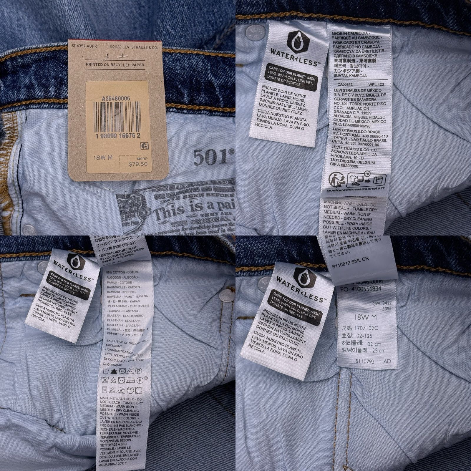 Levi's Levi's 501 Original Straight Jeans Womens 18W High Rise Stretch Denim 5-Pocket Blue NWT Size 40" / US 18 - 8 Thumbnail
