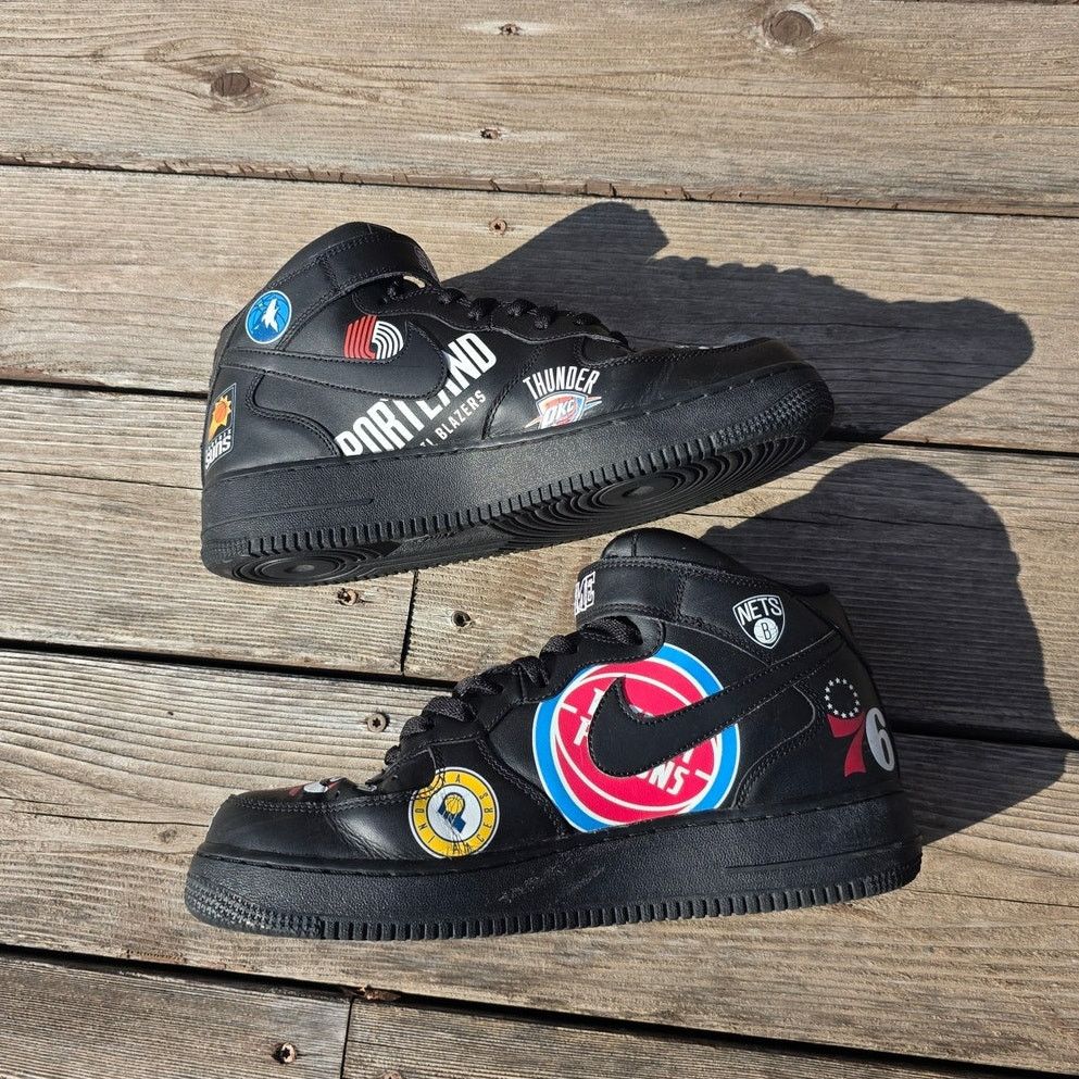 NBA × Nike × Supreme Nike Air Force 1 Mid "Supreme NBA Black" Size US 9.5 / EU 42-43 - 3 Thumbnail