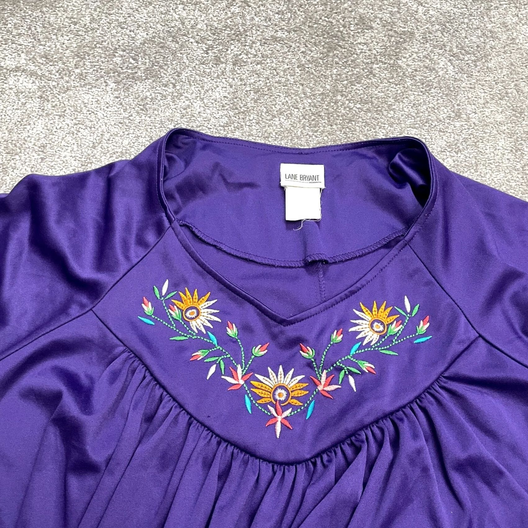Vintage VINTAGE Lane Bryant Embroidered Midi Shift Dress Womens 24 Purple Pockets Size 4XL / US 24-26 - 3 Thumbnail