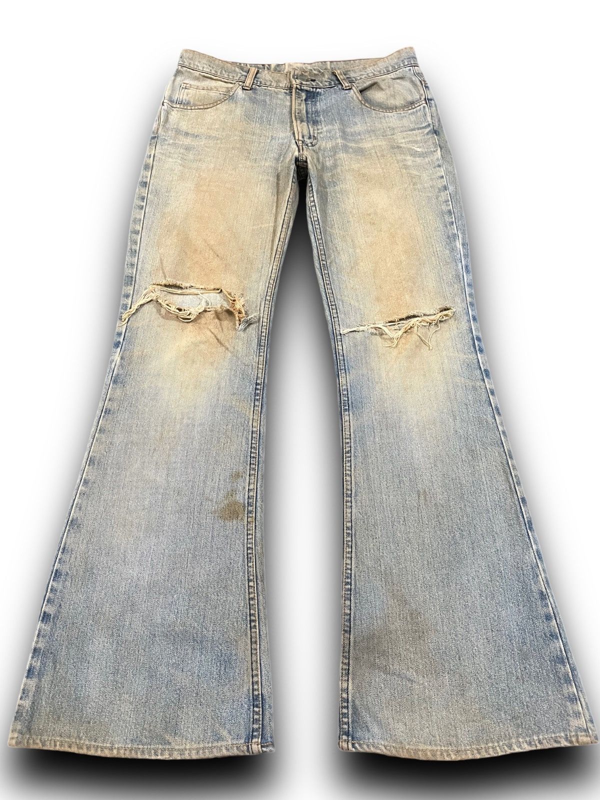 Blue Blue Japan × HOLLYWOOD RANCH MARKET × Japan Blue Vintage Blue Blue Japan Flare Ripped MudWash Denim Size US 33 - 1 Thumbnail