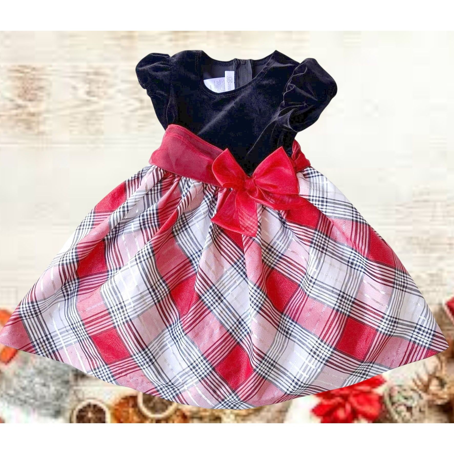 Other Bonnie Jean Velour Red Plaid Dress Toddler Girl 3T Christmas Size XS / US 0-2 / IT 36-38 - 6 Thumbnail