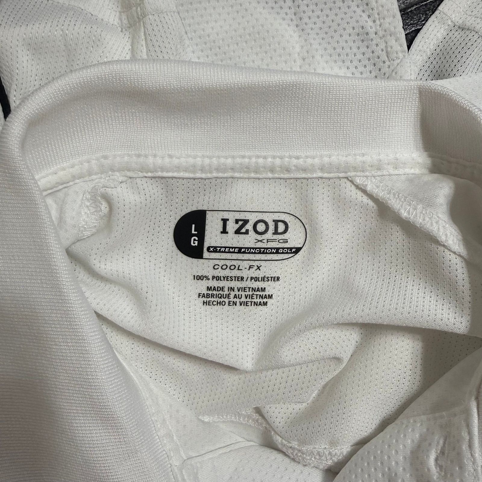 Izod IZOD XFG White Performance Golf Polo with Navy Trim | Sz L Size US L / EU 52-54 / 3 - 5 Thumbnail