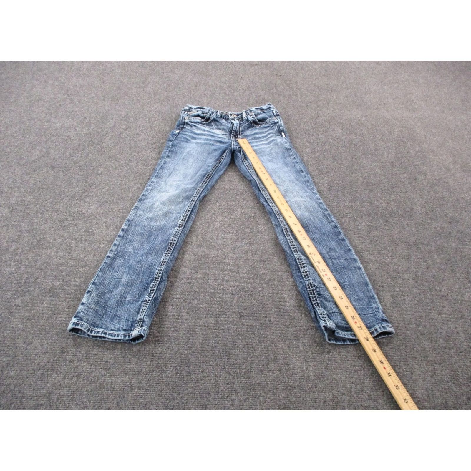 Vintage Salvage Buckle Jeans Women 12 Blue Denim Mayhem Straight Faded Stretch Size 26" / US 2 / IT 38 - 3 Thumbnail