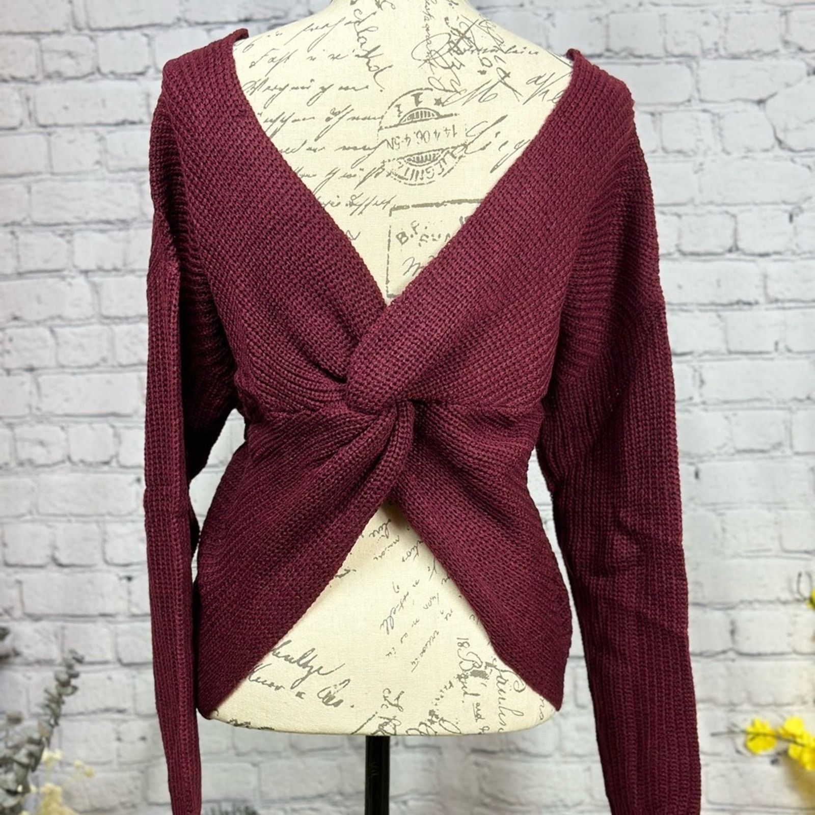 Other Reversible Twisted Knit Long Sleeve Fall Sweater Burgundy M Size M / US 6-8 / IT 42-44 - 11 Thumbnail