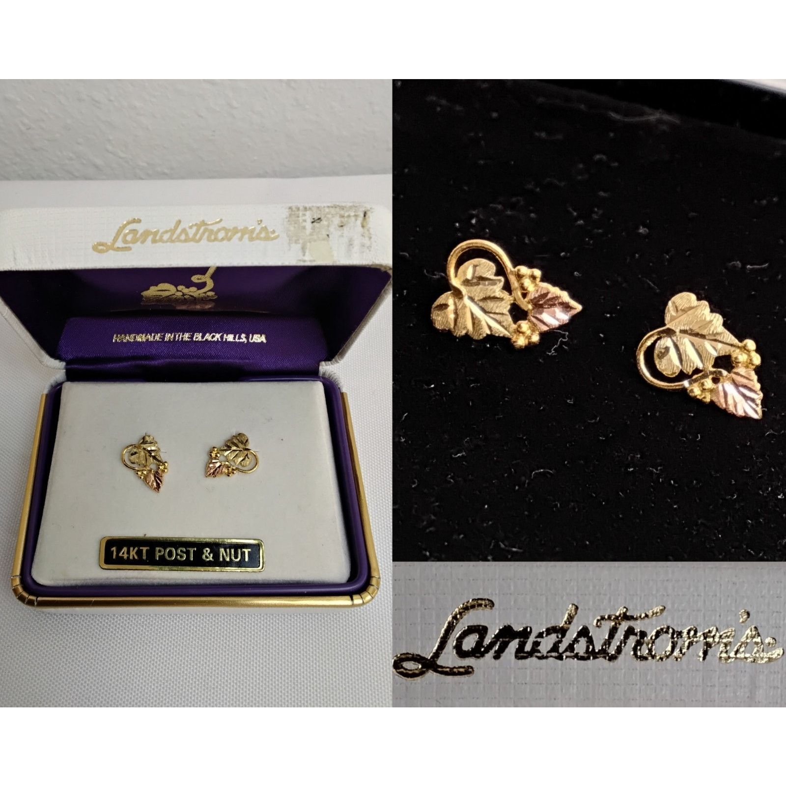Vintage Landstroms & Black Hills Gold Earrings 10k Top 14k Post/Nut Size ONE SIZE - 1 Thumbnail