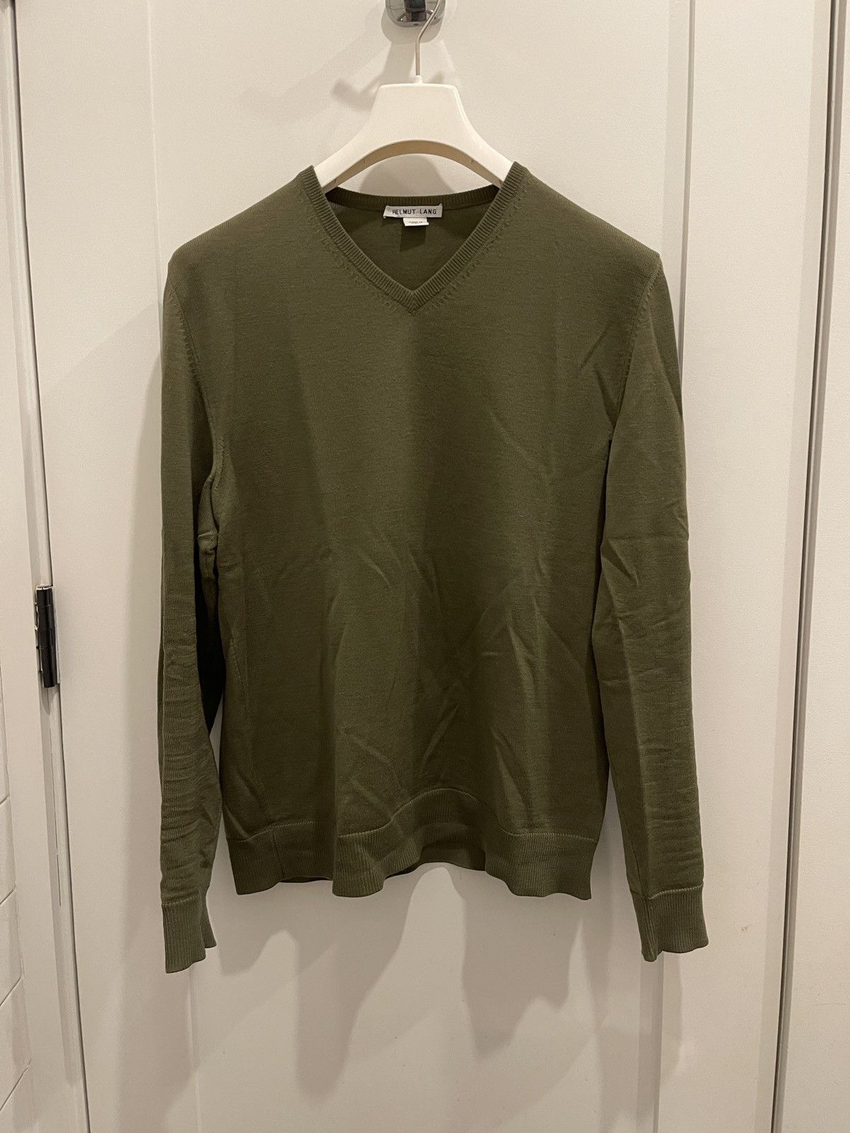 image of Helmut Lang Archive V-Neck Knit in Olive, Men's (Size Medium)