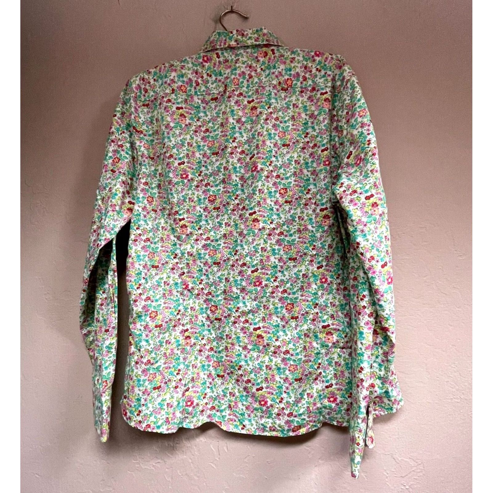 Lands' End Lands' End Women's Button Down Floral Top Long Sleeve Cotton Green Sz 14 Size XL / US 12-14 / IT 48-50 - 2 Thumbnail