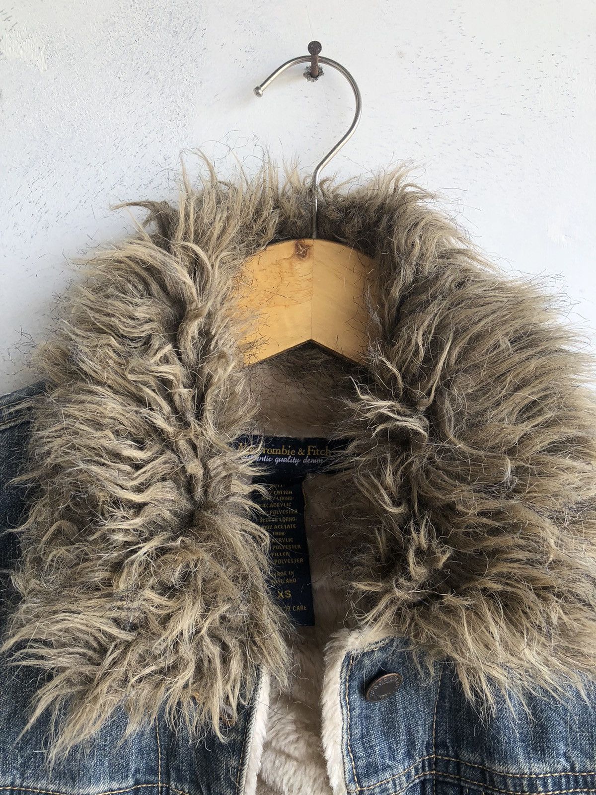 Abercrombie & Fitch Denim Fur Jacket Rock Punk Number Nine Style Size US XS / EU 42 / 0 - 7 Thumbnail