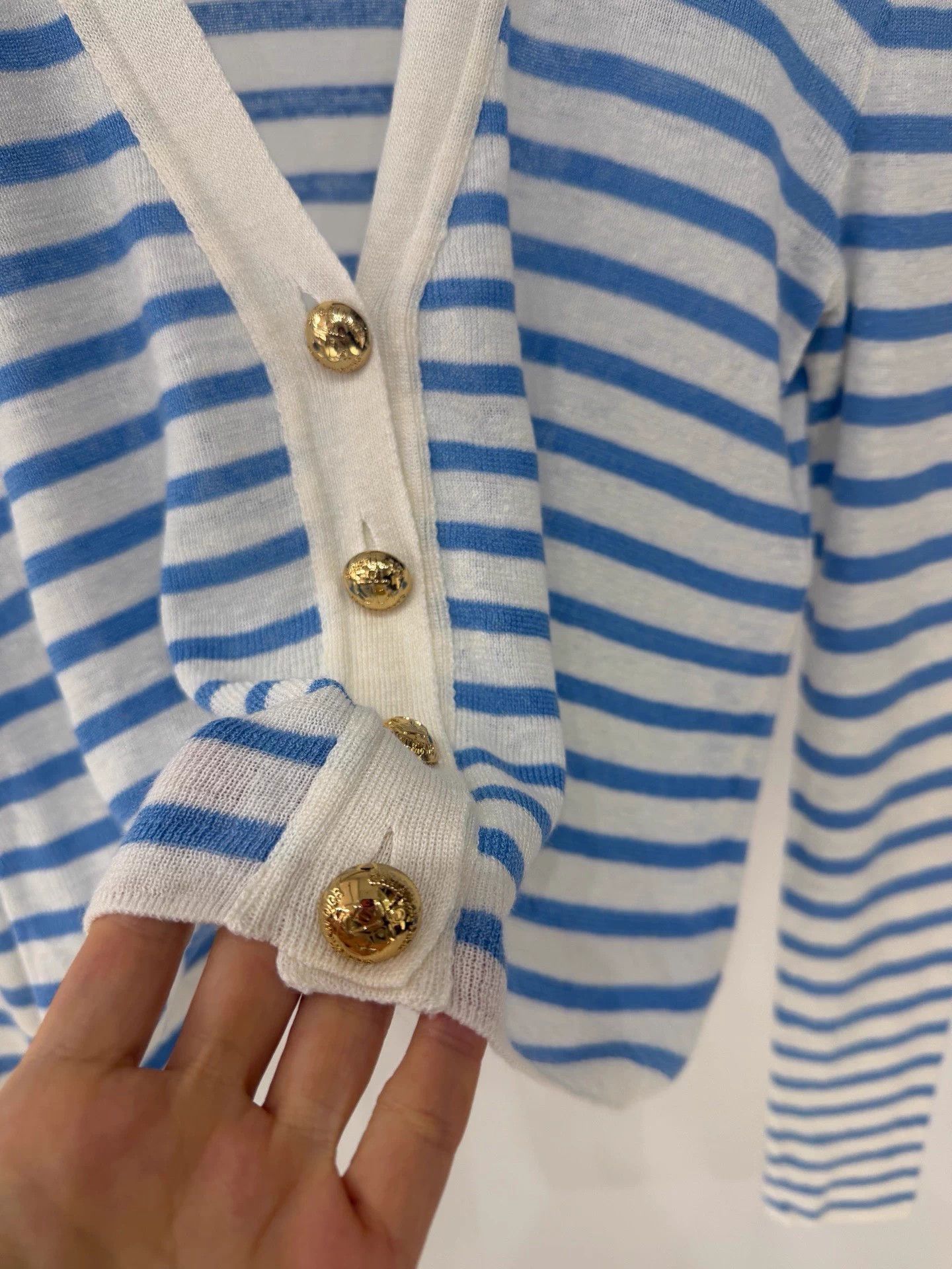 Dior Dior thin blue white stripe linen cardy 99 new FR38 Size S / US 4 / IT 40 - 3 Thumbnail