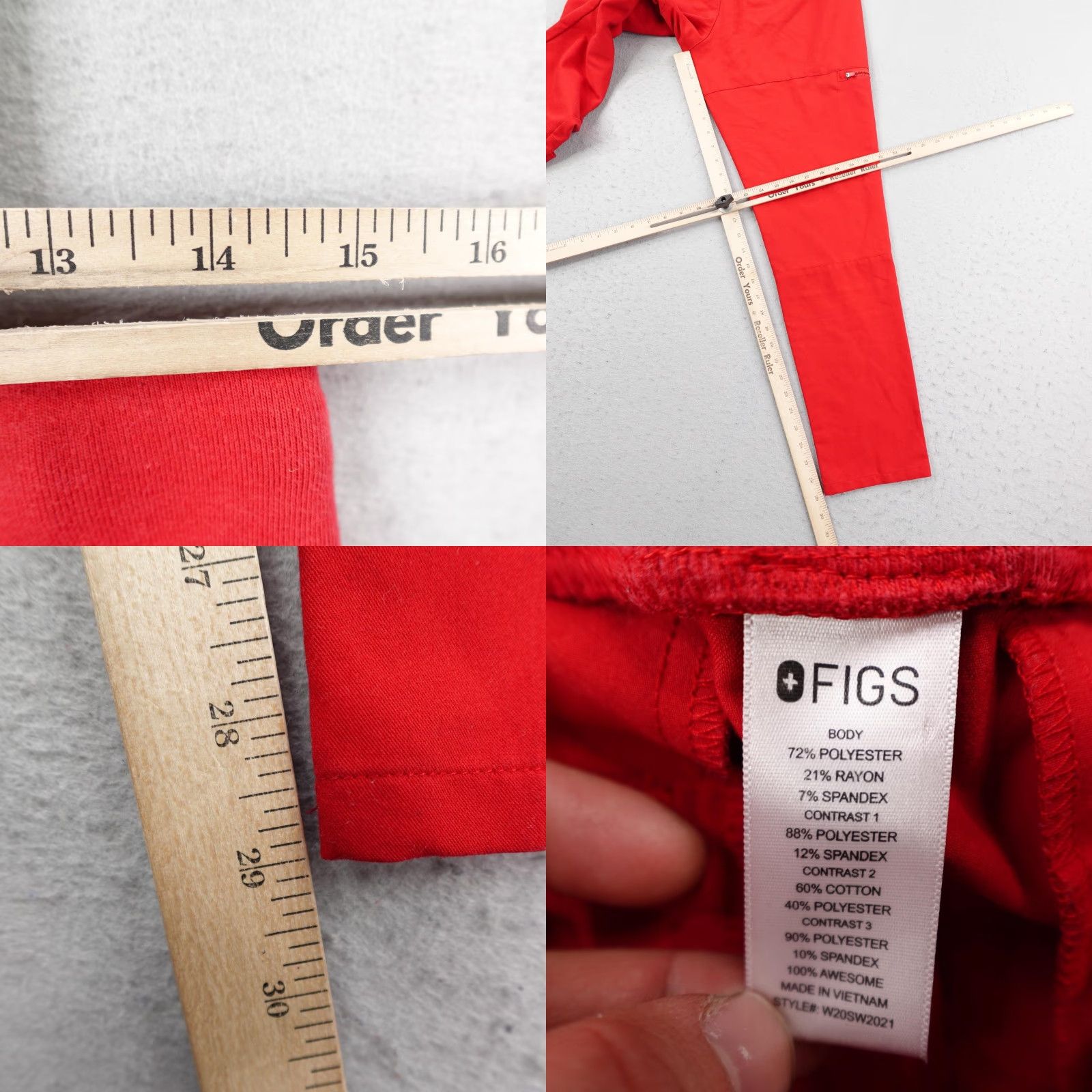 Vintage FIGS Scrub Pants Womens Small Red Manari Bottoms Medical Nurse Technical Scrubs Womens S Red Manari Bottoms FIGS Size 28" / US 6 / IT 42 - 8 Thumbnail