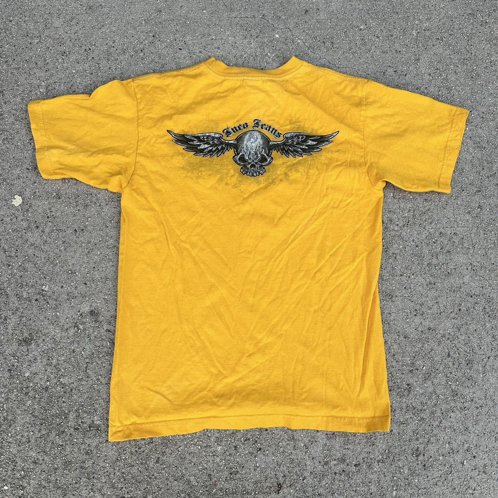 JNCO × Vintage Vintage 90s Y2K Jnco Jeans Skull Wings Yellow Tee T-Shirt Size US M / EU 48-50 / 2 - 4 Thumbnail