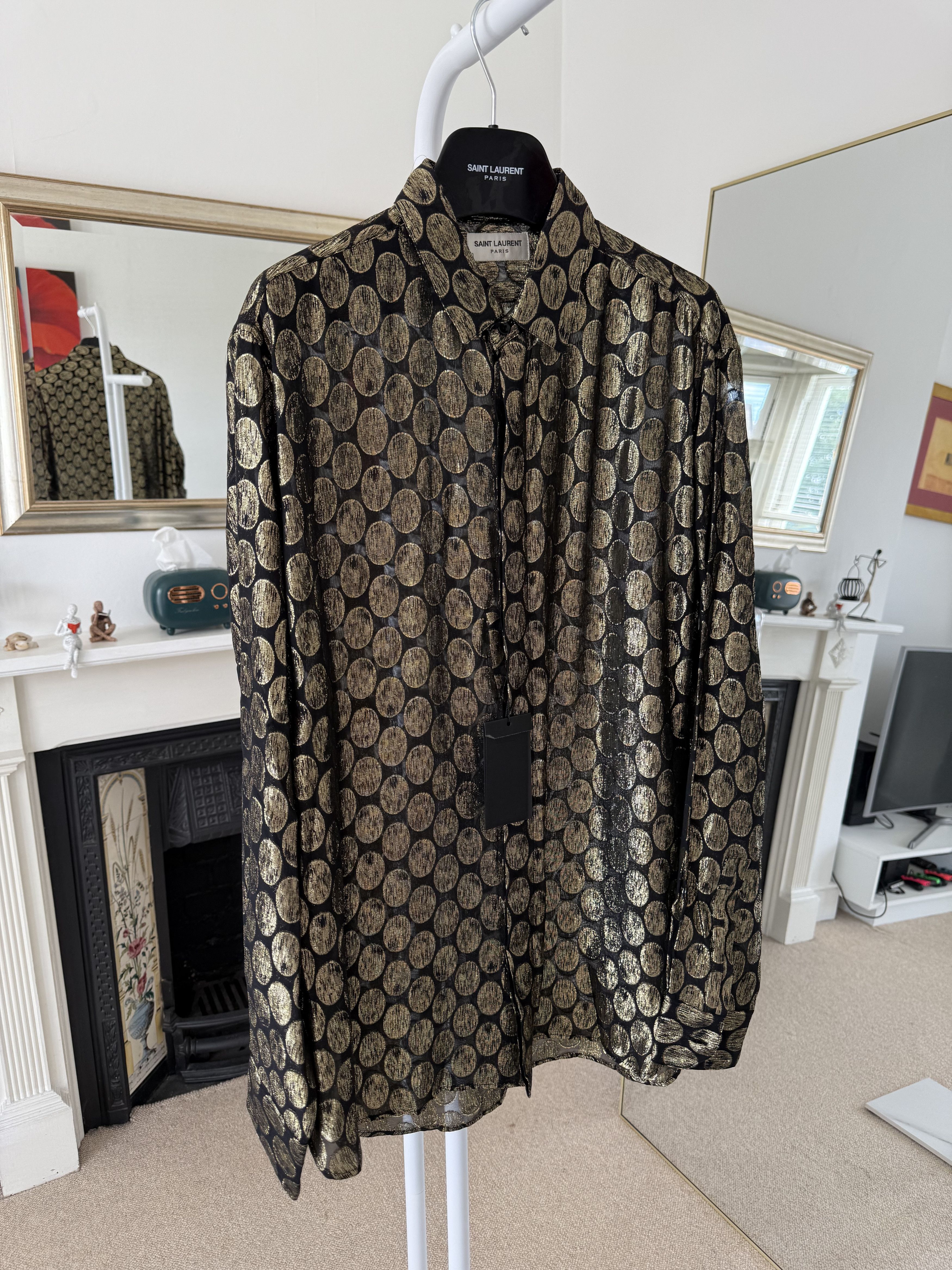 Saint Laurent Paris FW19 Saint Laurent Runway Silk Gold Oval Shirt Size US M / EU 48-50 / 2 - 4 Thumbnail
