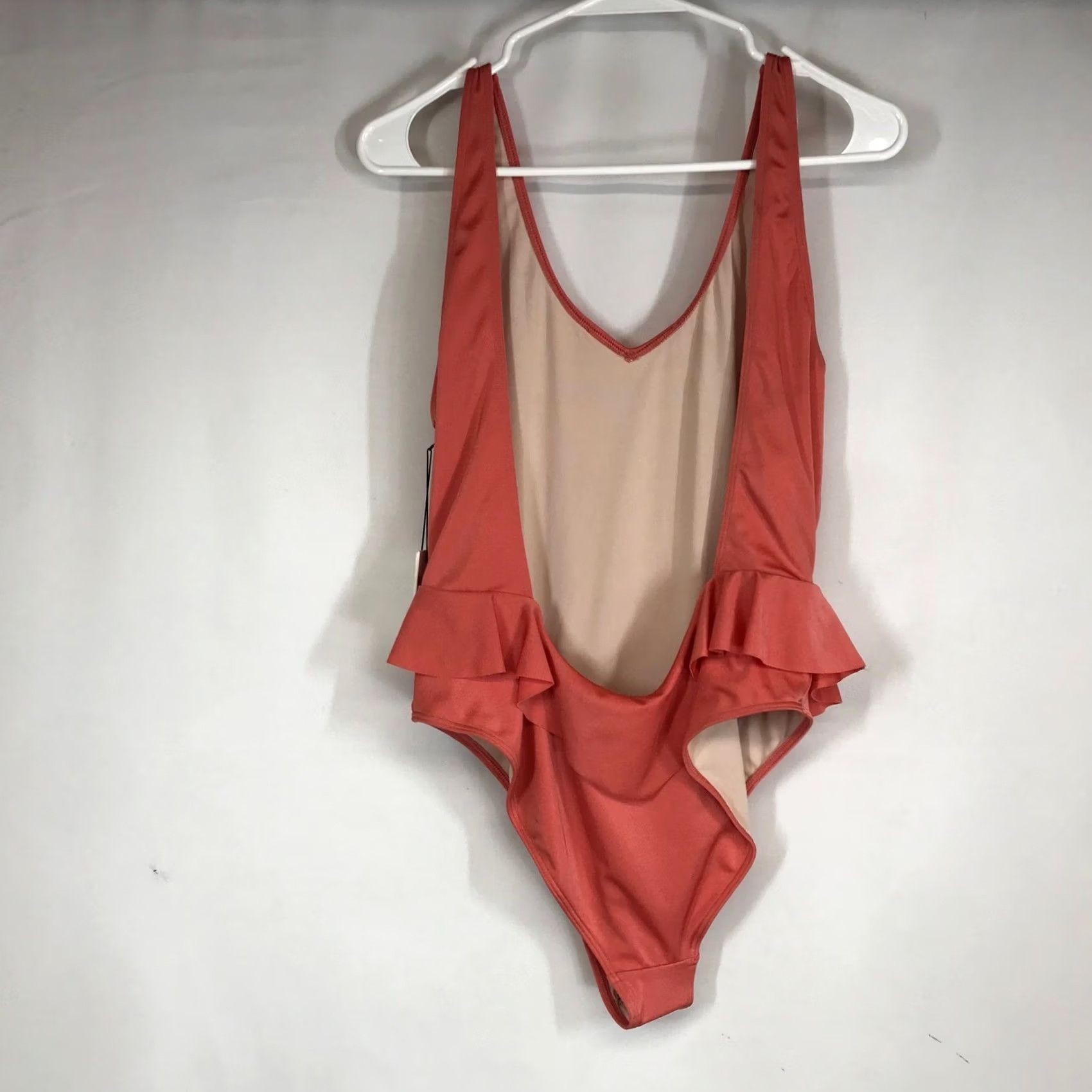 Nordstrom Nordstrom One Piece Swimsuit Coral Ruffle V Neck Low Back M Woman Size ONE SIZE - 4 Thumbnail