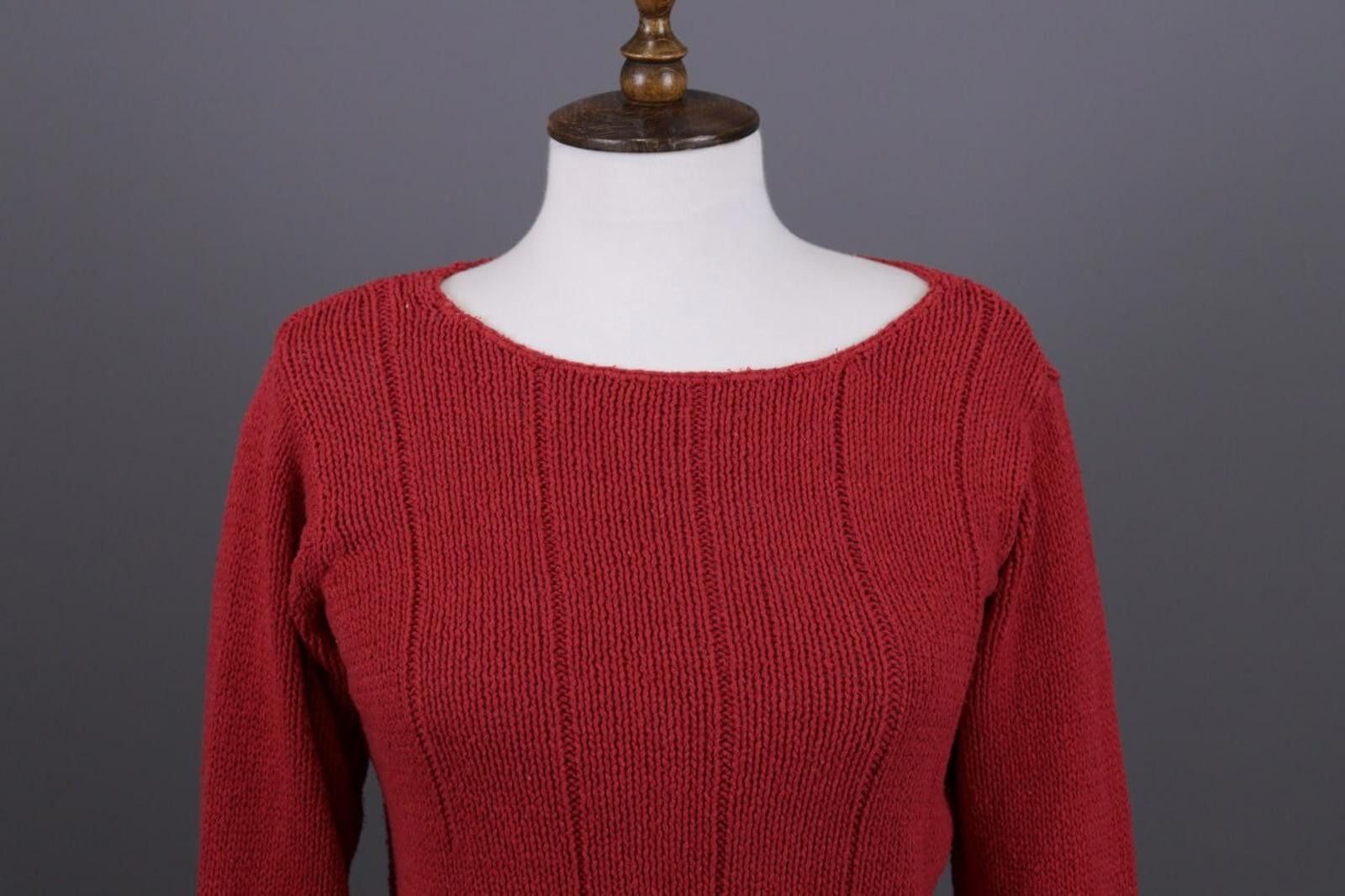 Designer Gudrun Sjöden Red Striped Silk Cropped Knit Sweater Size M Size M / US 6-8 / IT 42-44 - 2 Thumbnail