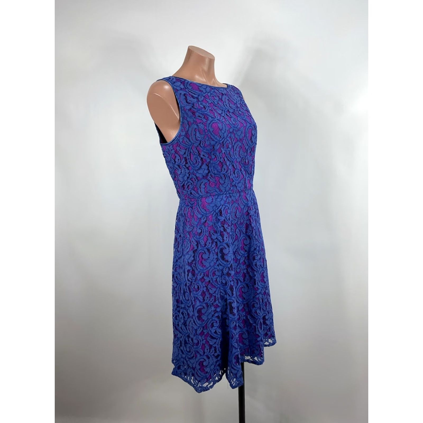Adrianna Papell Adrianna Papell Dress Womens 8 Purple Blue Round Neck Sleeveless Lace Line Size M / US 6-8 / IT 42-44 - 4 Thumbnail